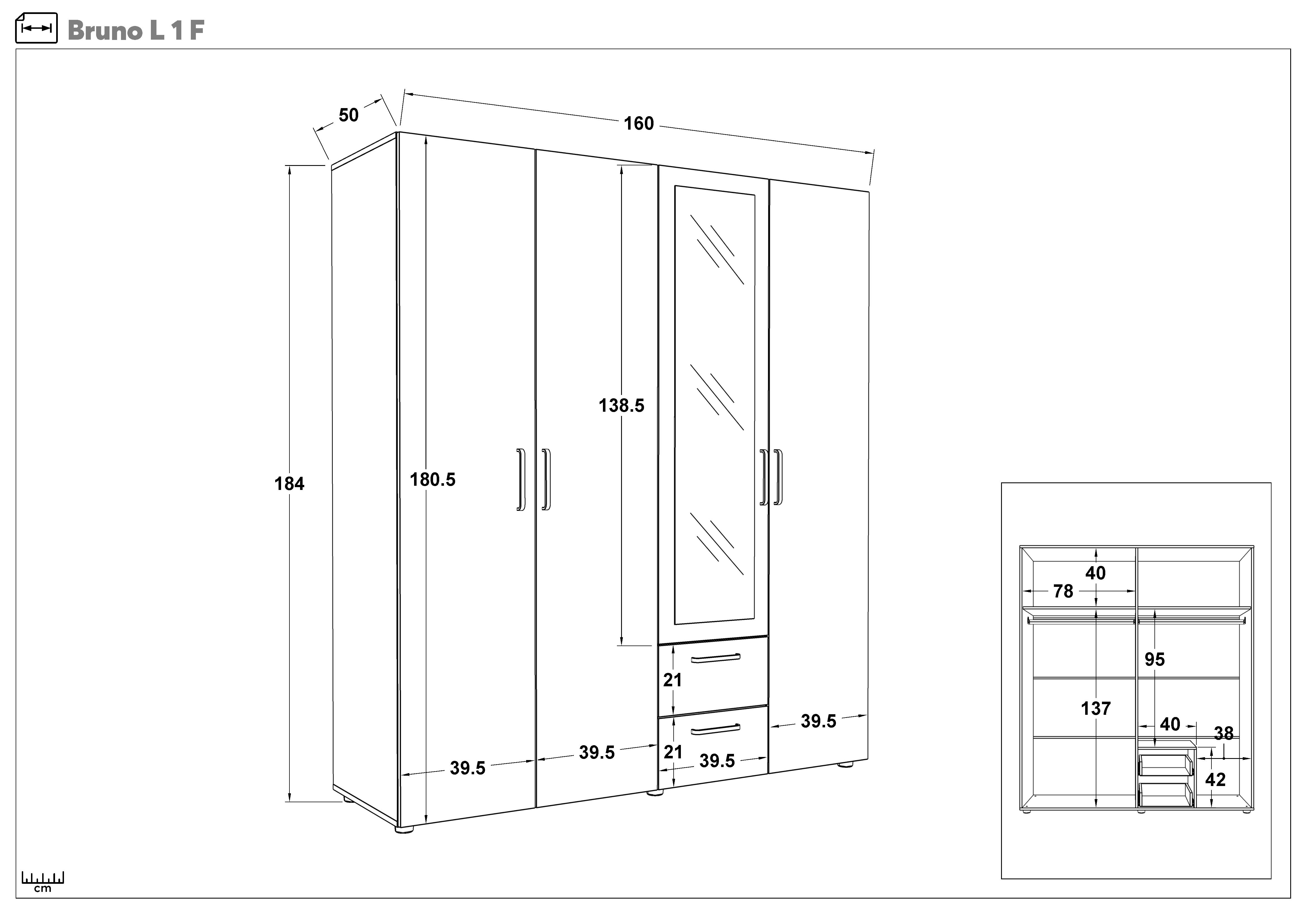 Wardrobe with clothes rod Bruno L 1