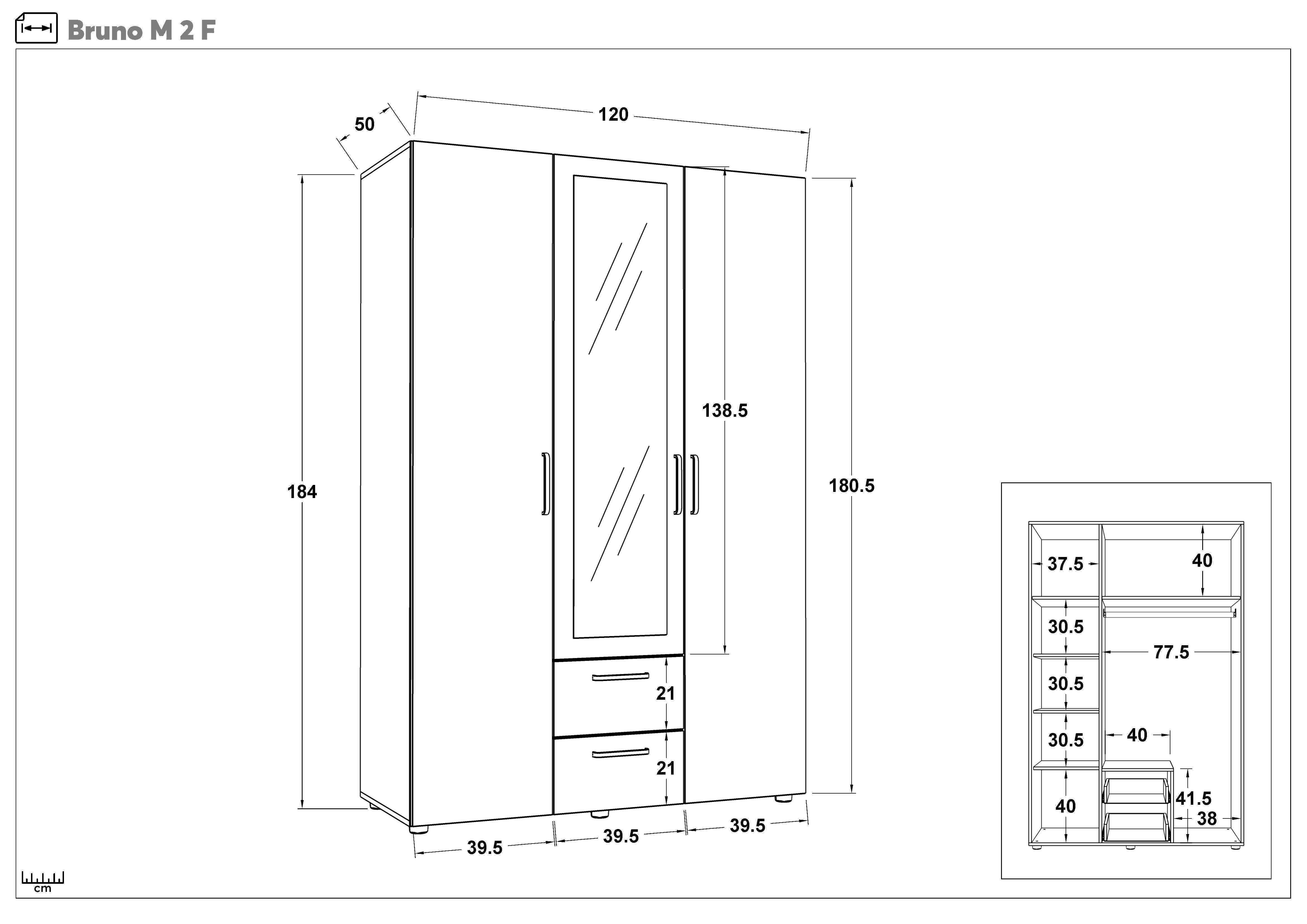 Wardrobe with clothes rod and shelves Bruno M 2