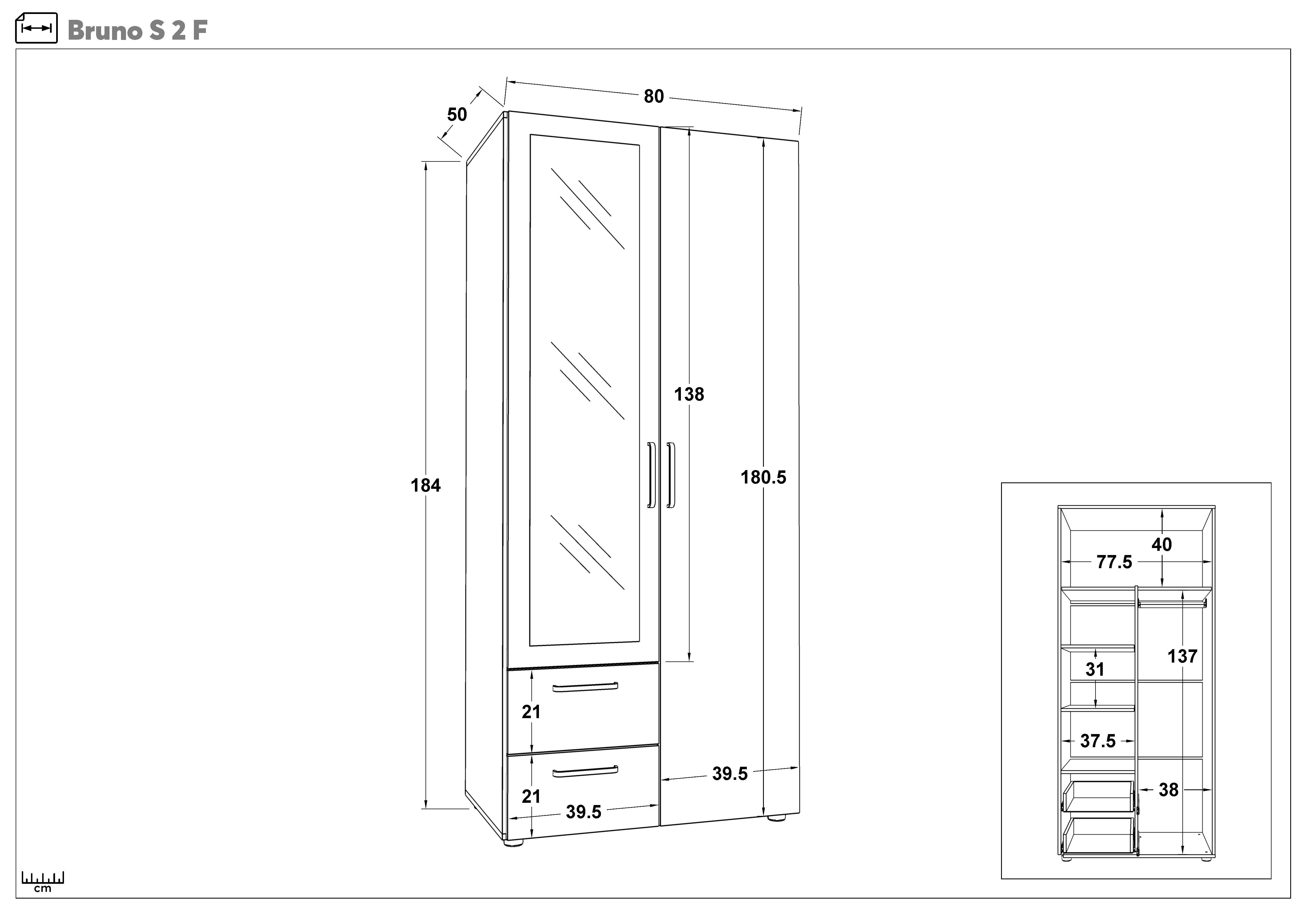 Wardrobe with clothes rod and shelves Bruno S 2