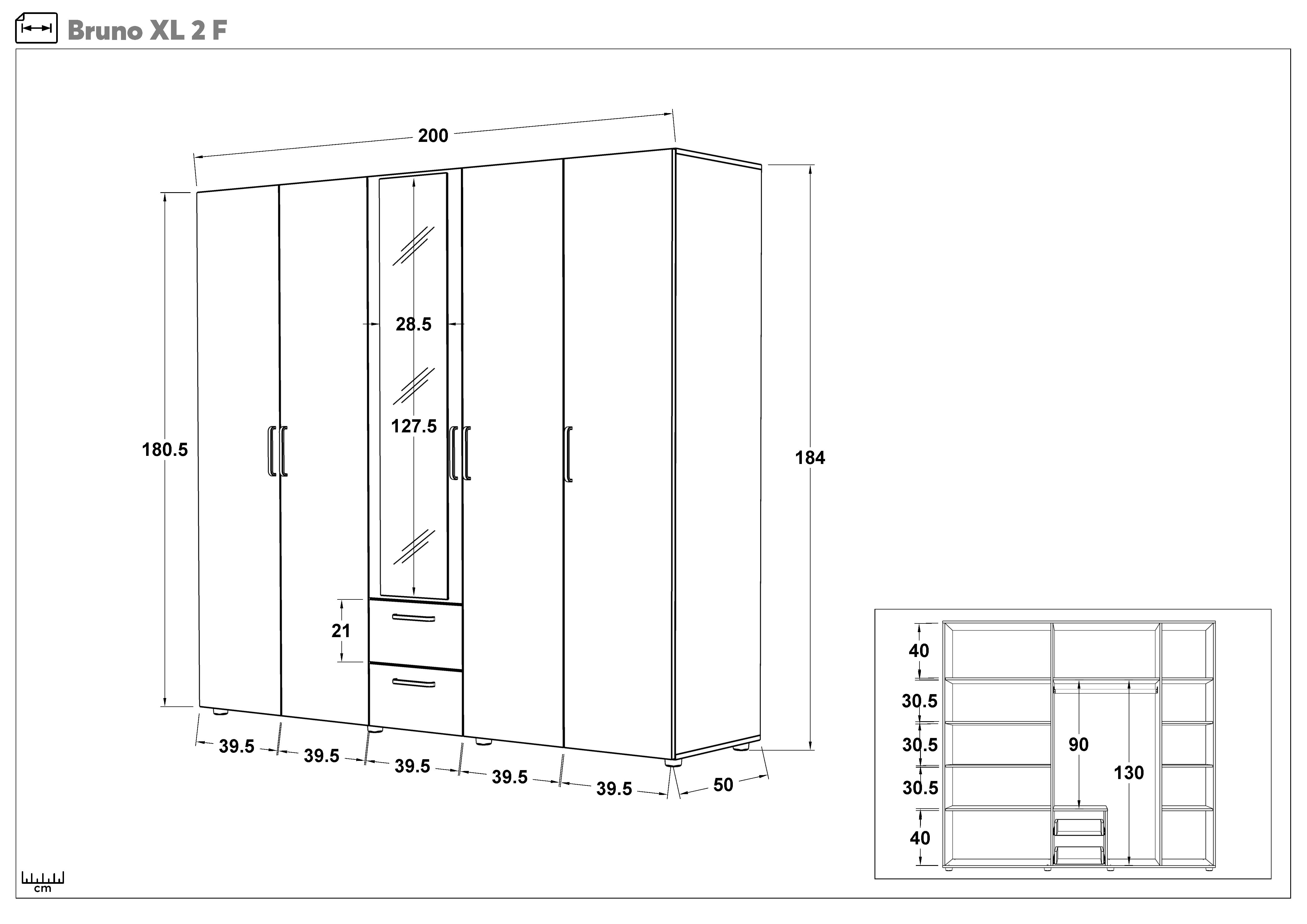 Wardrobe with clothes rod and shelves Bruno XL 2