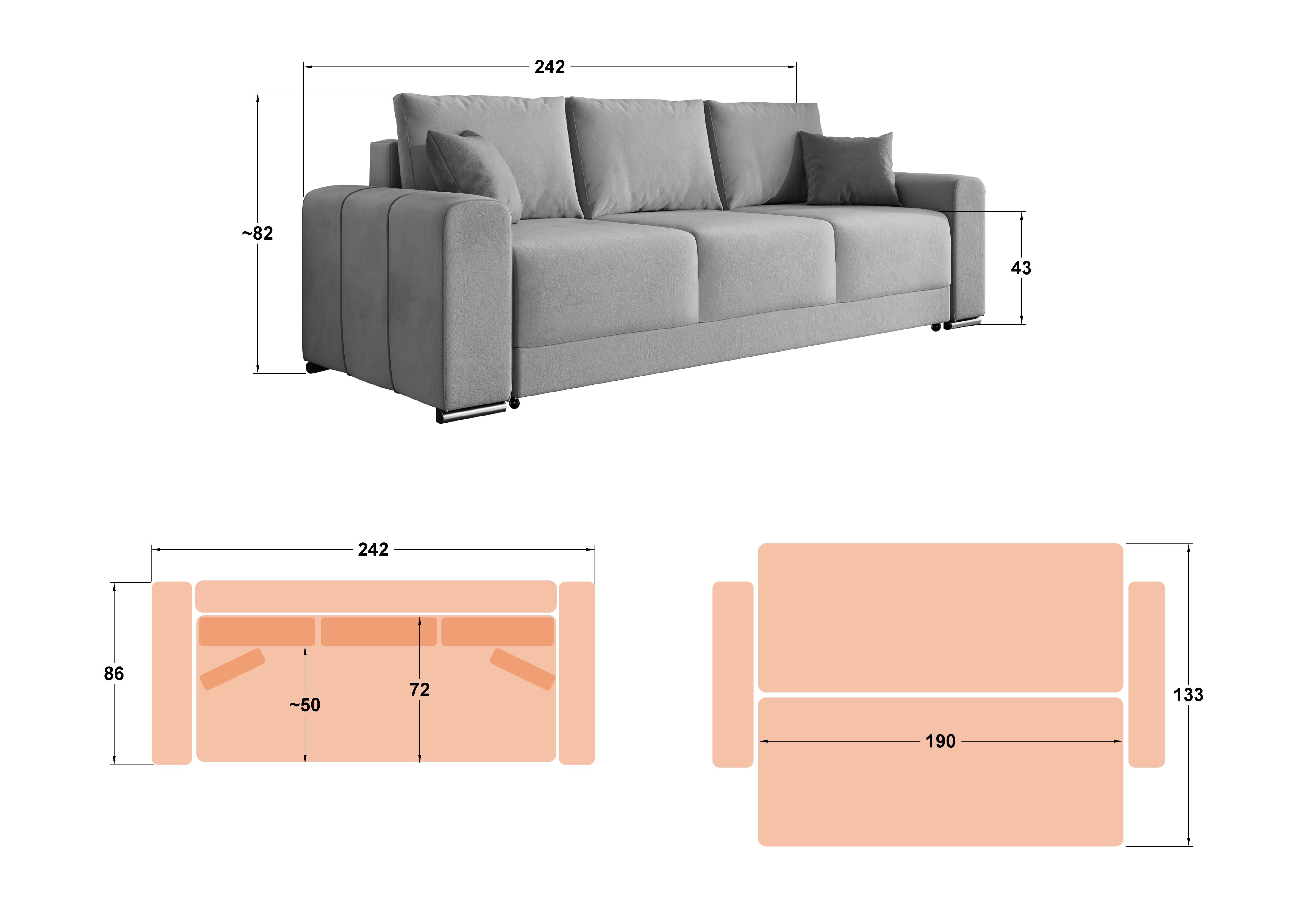 Extendable three-seater sofa Ego