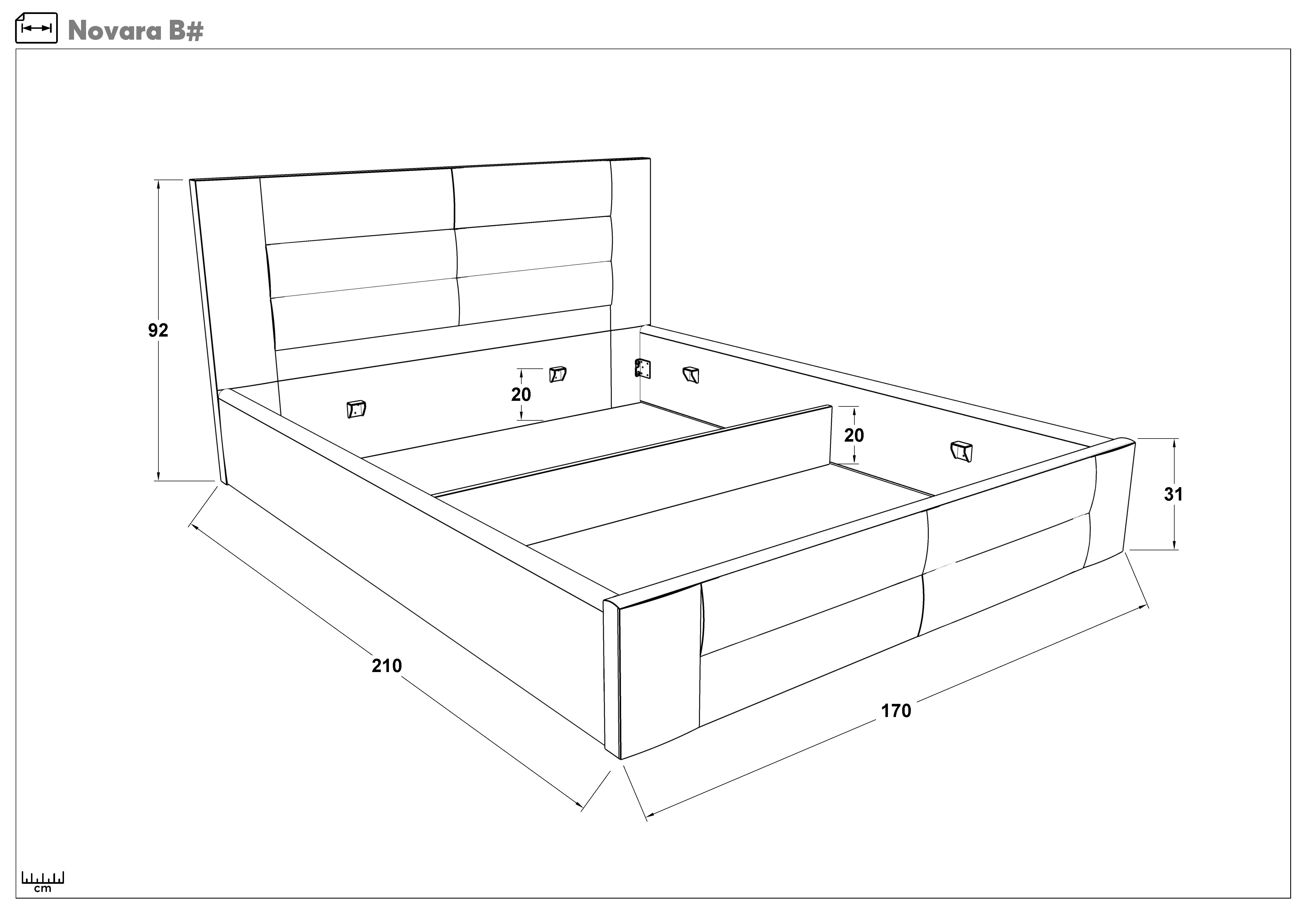 Upholstered double bed for mattress 160/200 Novara