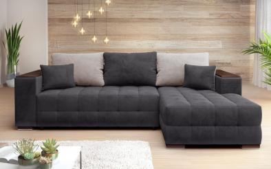 Extendable sofa Melvin Spring S with chaise + mini shelf armrest Extendable sofa with mini shelf armrest