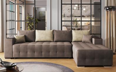 Extendable corner sofa with shelf armrest Melvin Spring Extendable corner sofa with shelf armrest