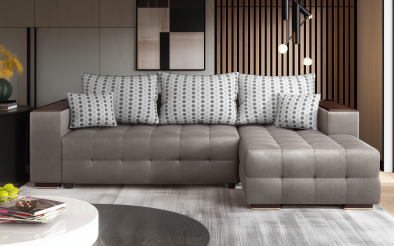 Extendable corner sofa with shelf armrest Melvin S Extendable corner sofa with shelf armrest