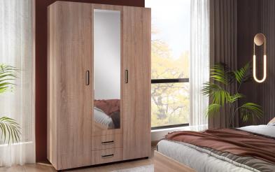 Three-winged wardrobe with drawers and mirror Lorraine Three-winged wardrobe with drawers and mirror