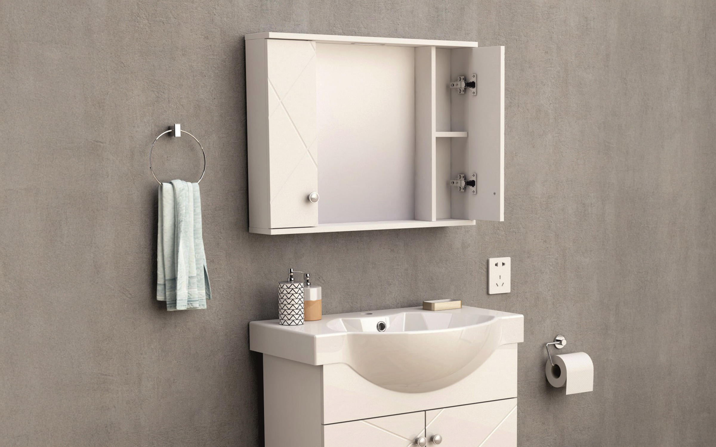 PVC mirror bathroom cabinet ICMC1043-70, white  2