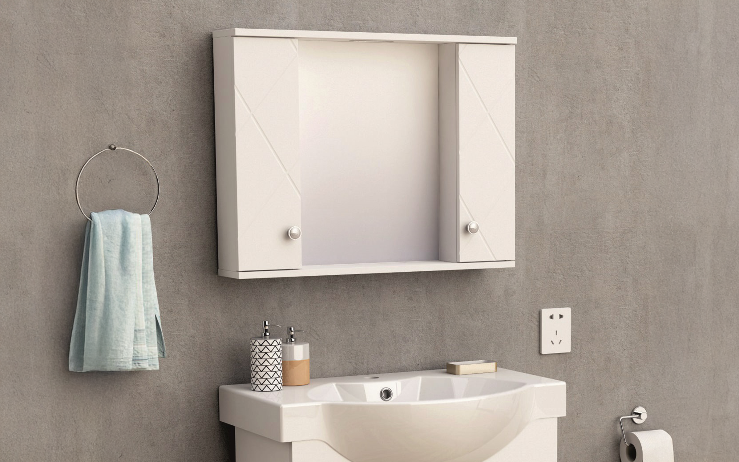 PVC mirror bathroom cabinet ICMC1043-70, white  1