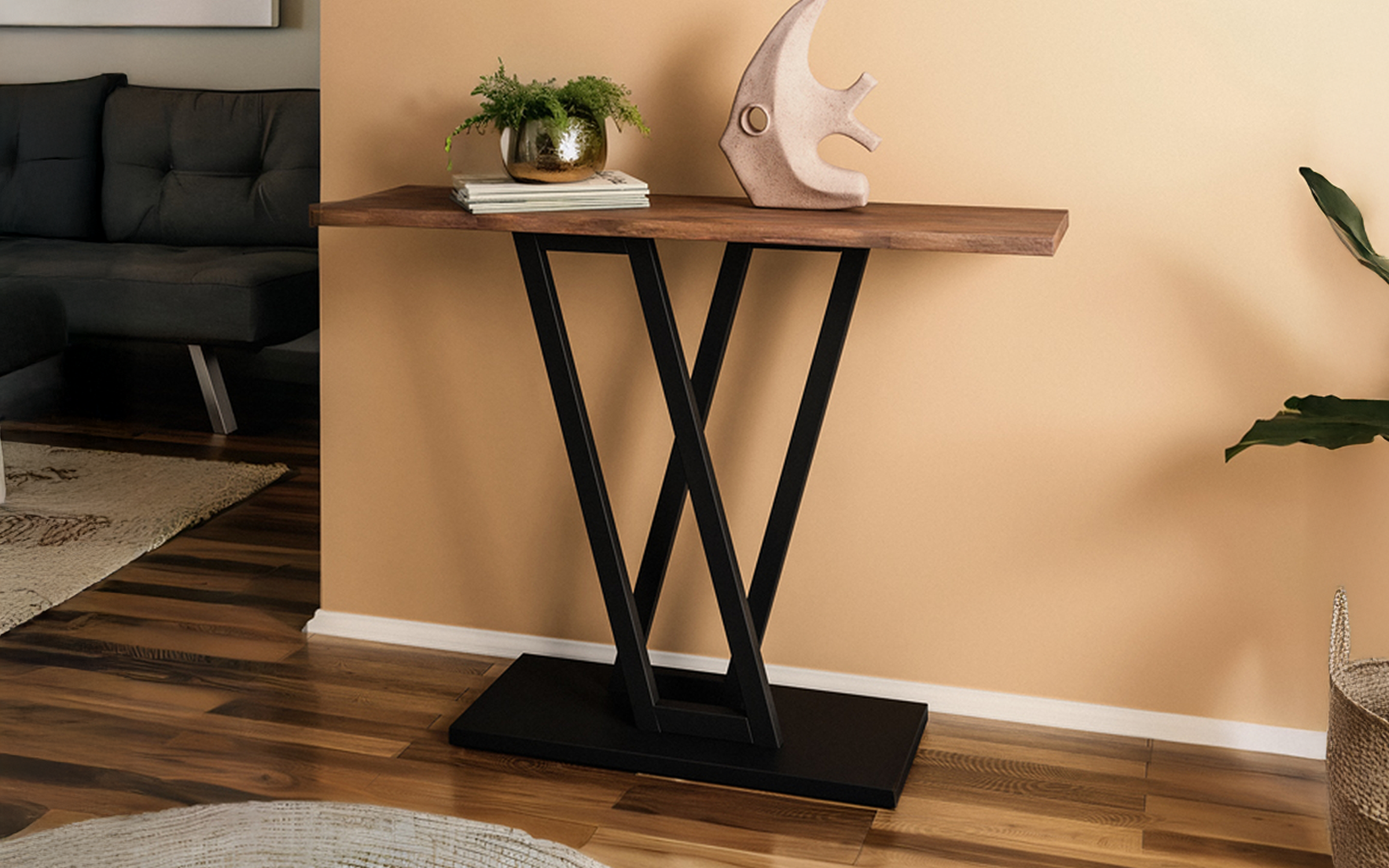 Console table Virmo, walnut + black  3
