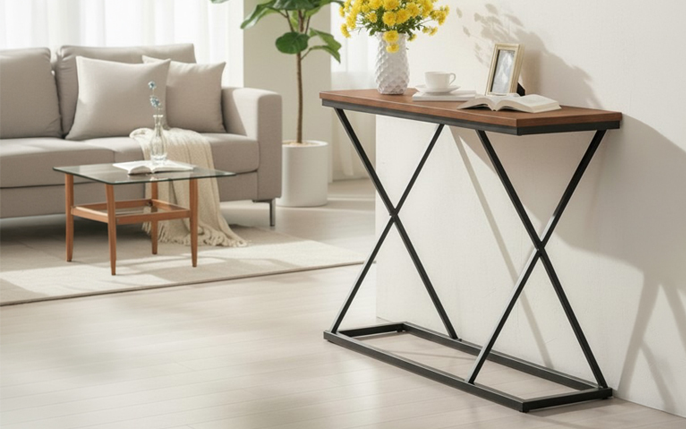 Console table Glamour, walnut + black  1