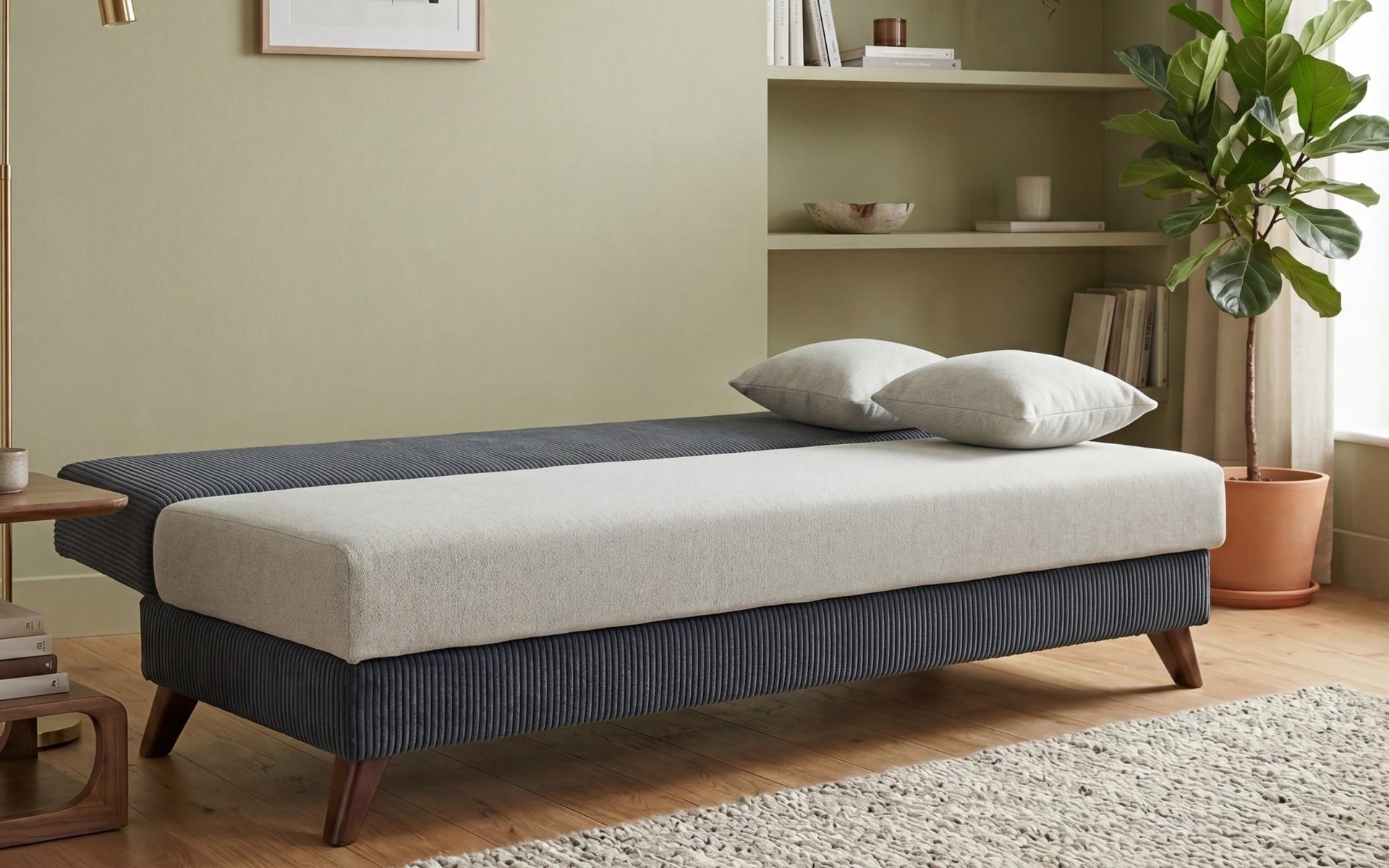 Extendable click-clack sofa Lendo, light grey + dark grey  4