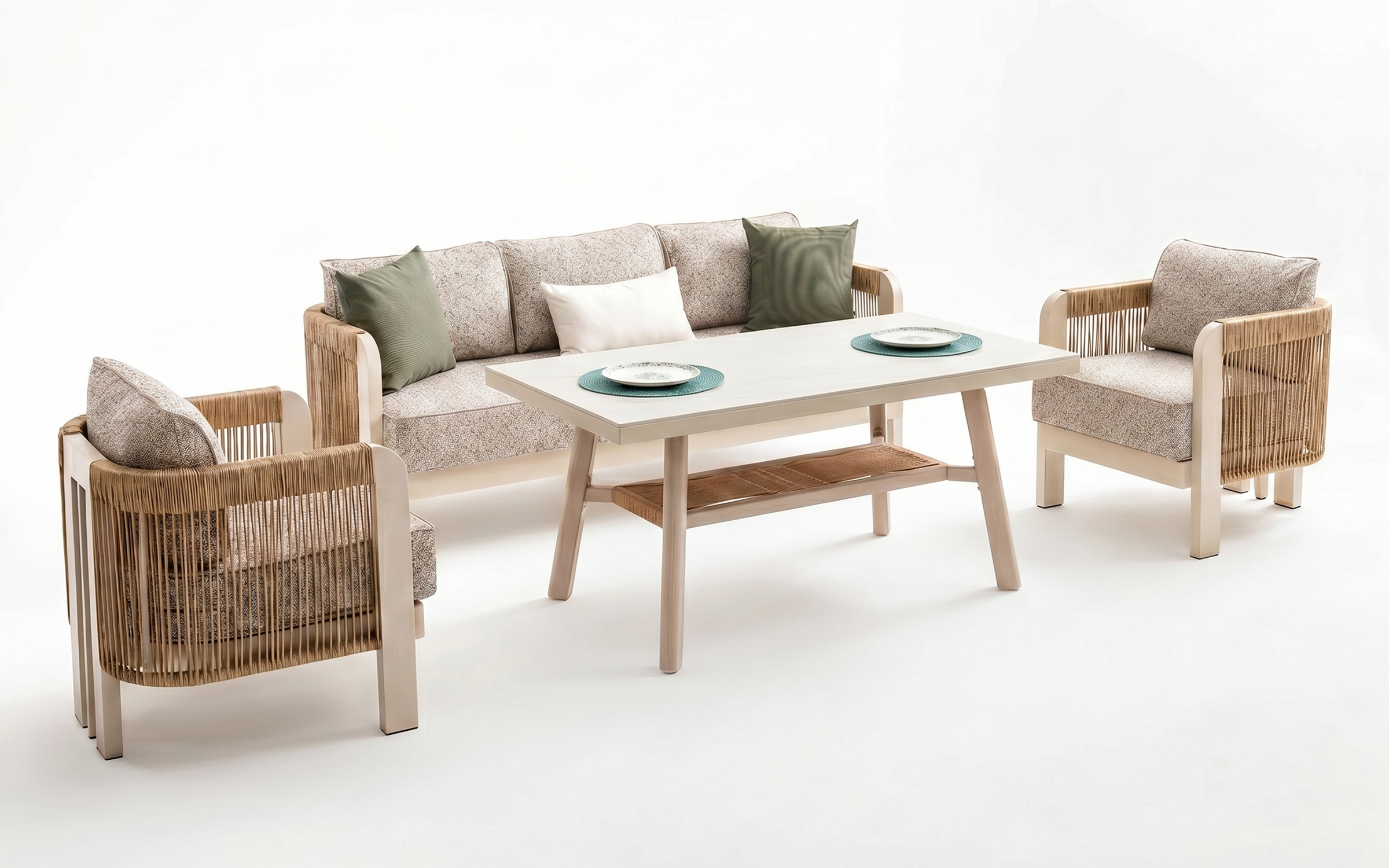 Set of table + chairs + sofa Atis, cream  1