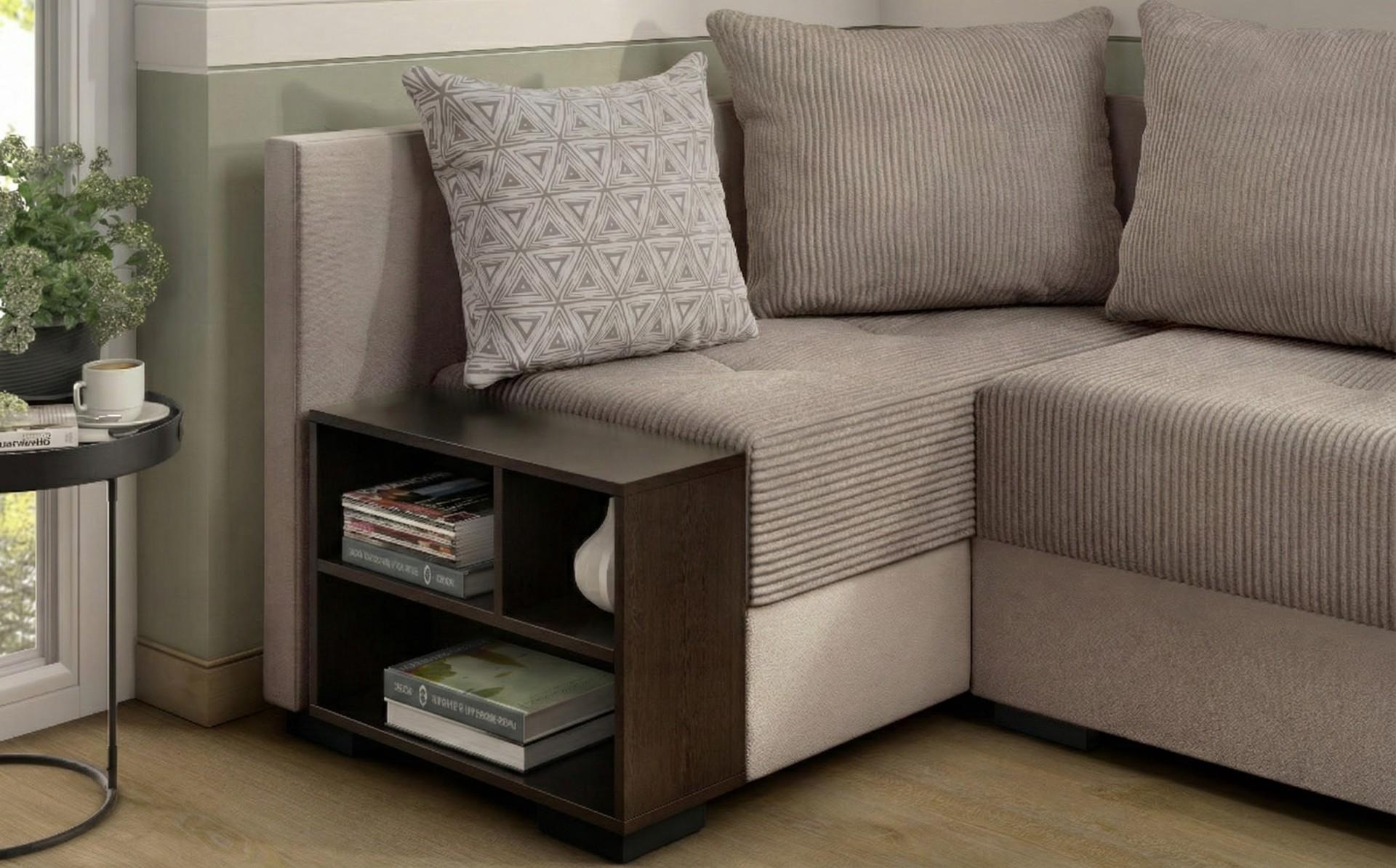 Extendable corner sofa with shelf armrest Verdi, beige  4