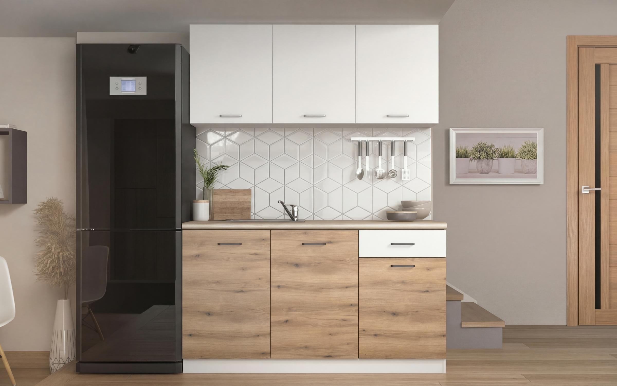 Kitchen with included thermo countertop Lora 5, white + Evoke oak  3