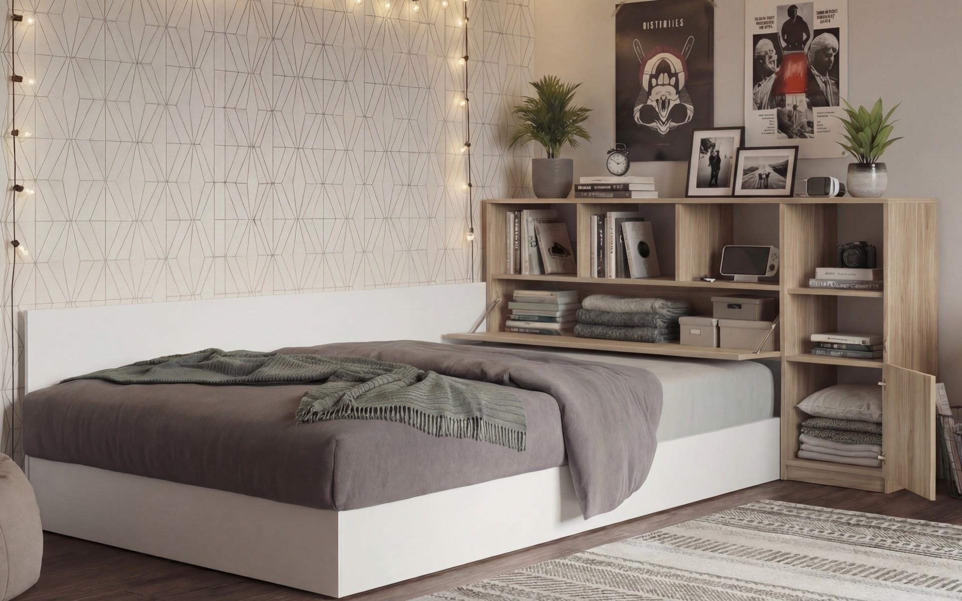 Bed + storage chest for mattress 120/190 Abel, white + Honey Castello oak  3