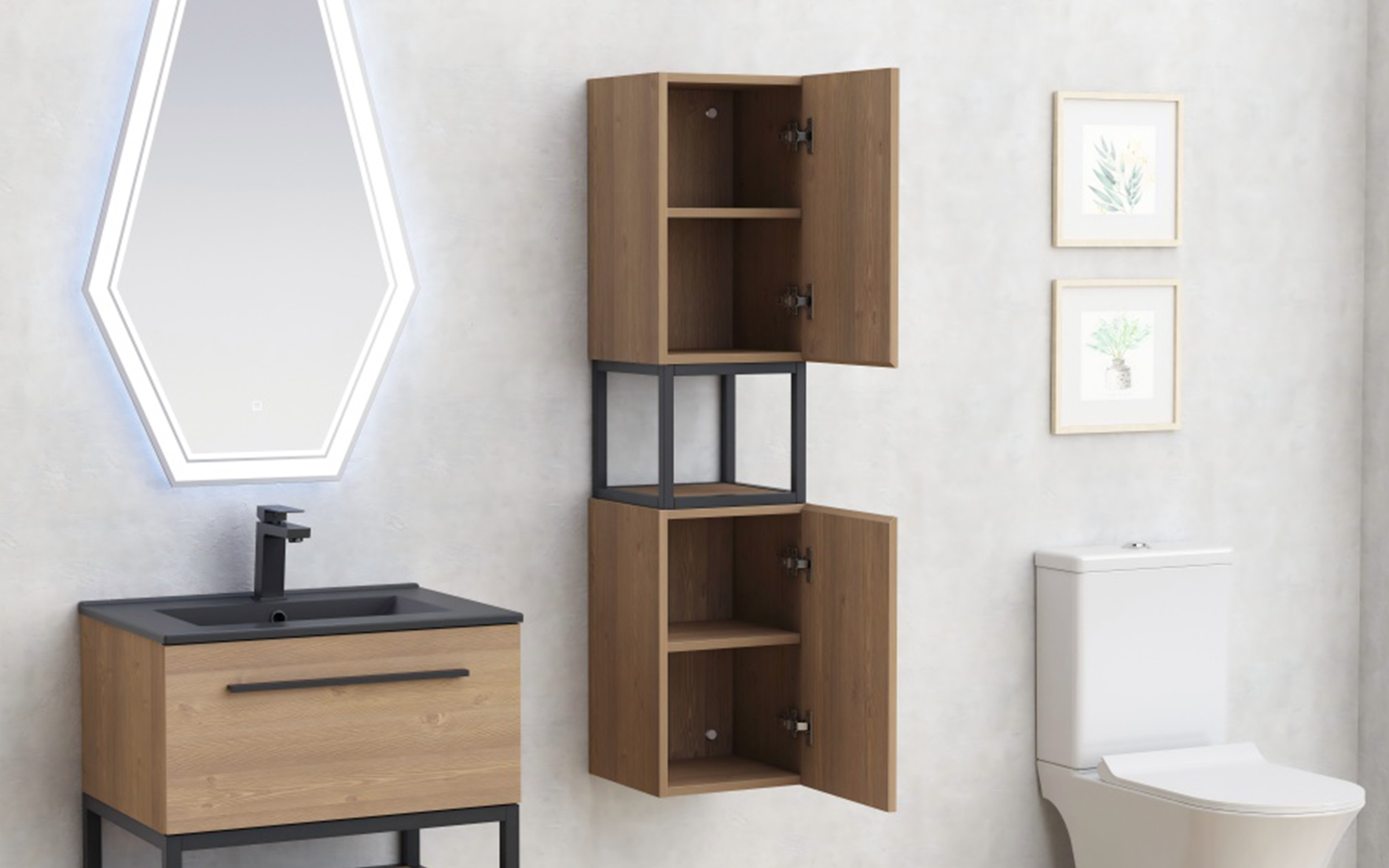 PVC bathroom column ICP3030125-039 Simon, black matt + natural  3