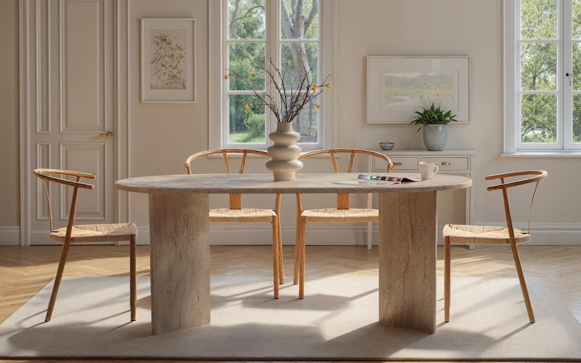 Dining table Sablin, travertine decor  3