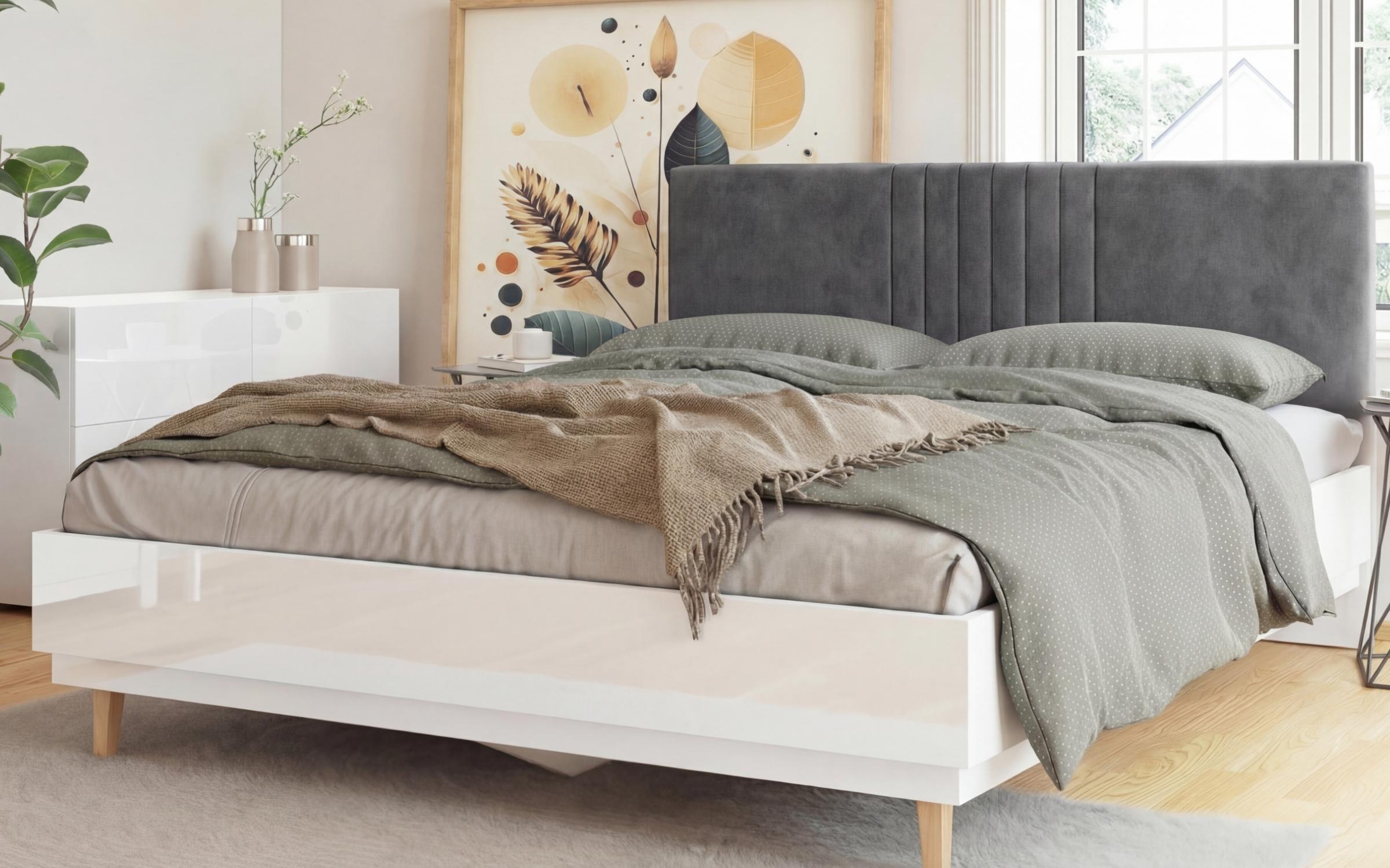 Upholstered double bed for mattress 160/200 Sense, white gloss + grey  1