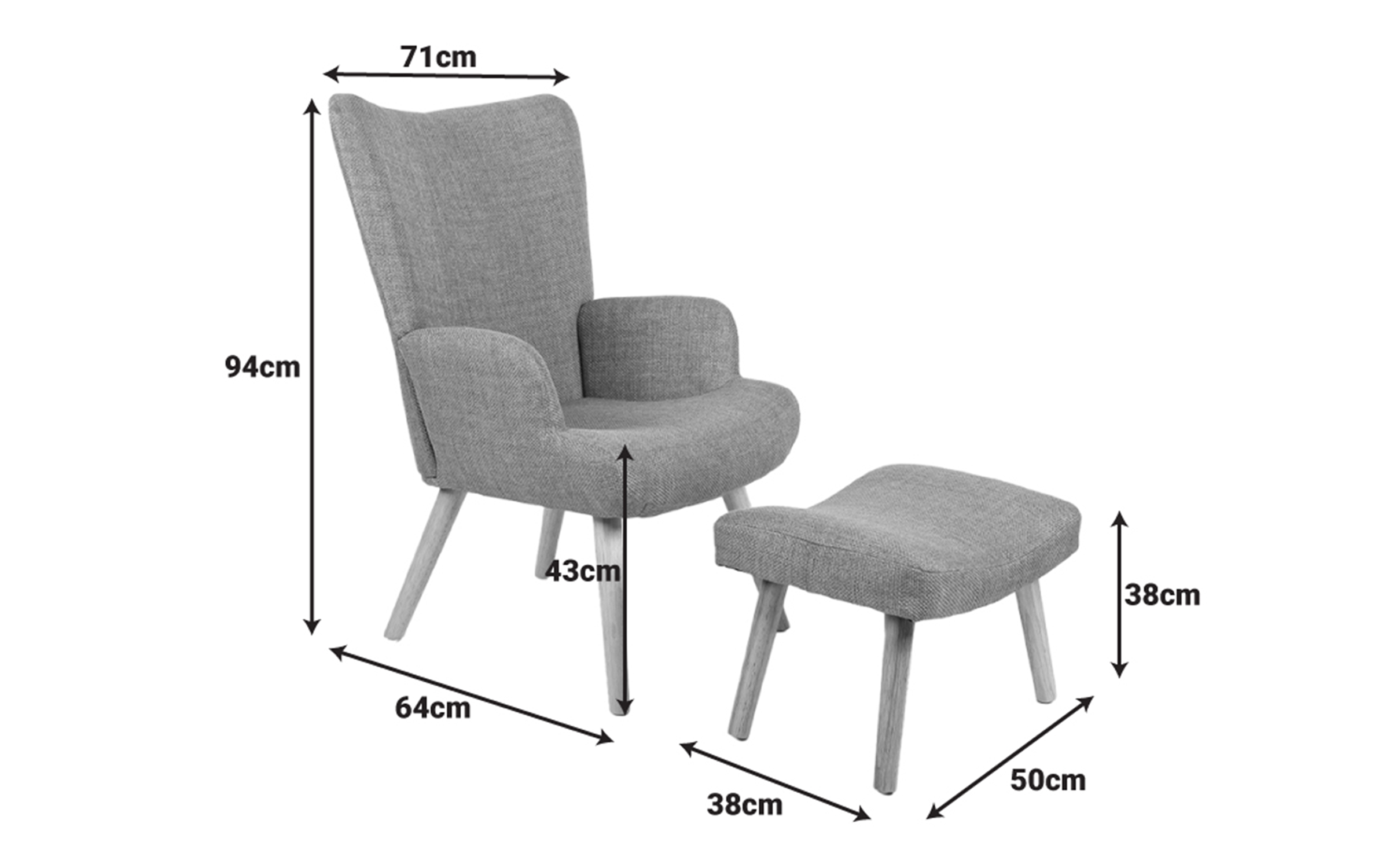 Armchair + ottoman Gerlina, dark grey + natural  2