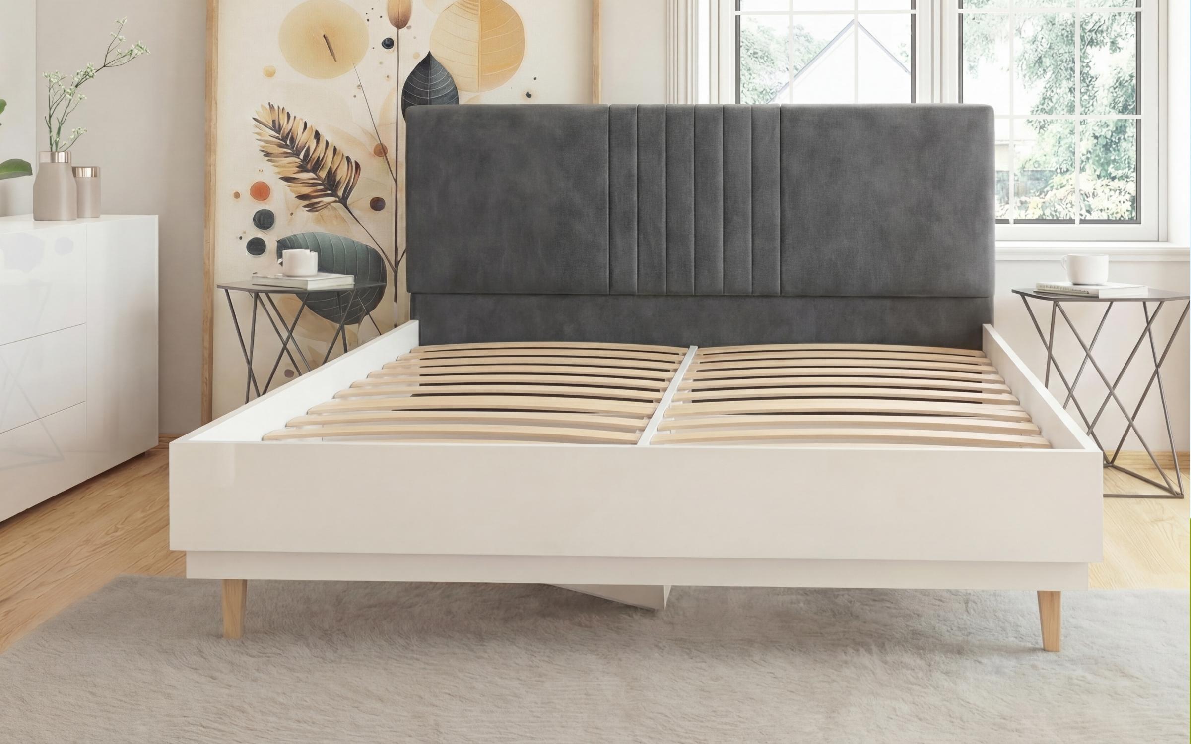 Upholstered double bed for mattress 160/200 Sense, white gloss + grey  4