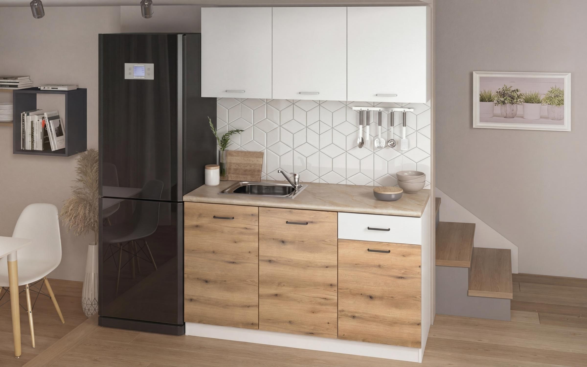 Kitchen with included thermo countertop Lora 5, white + Evoke oak  4