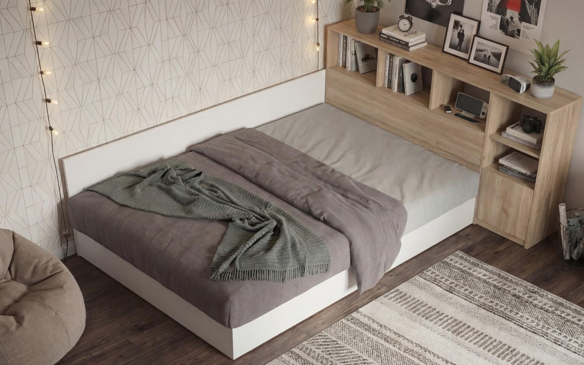 Bed + storage chest for mattress 120/190 Abel, white + Honey Castello oak  4