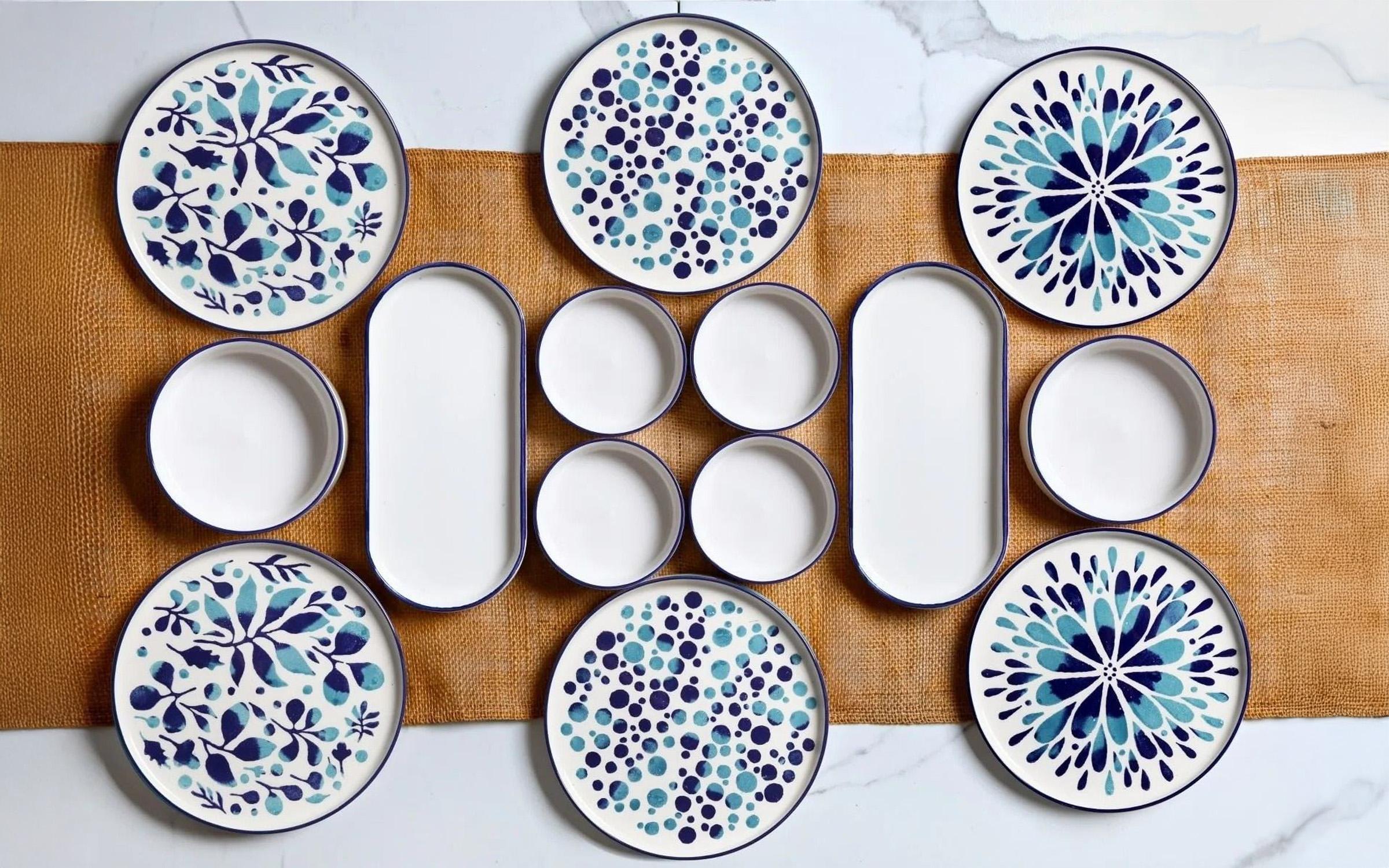 Dinner set 14 parts Indigo, blue + white  2