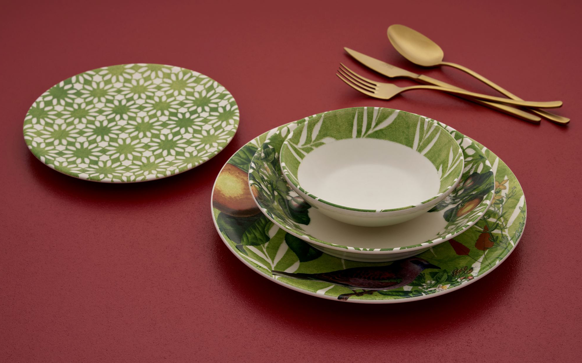 Dinner set 24 parts Birdy - Green, multicolored  2