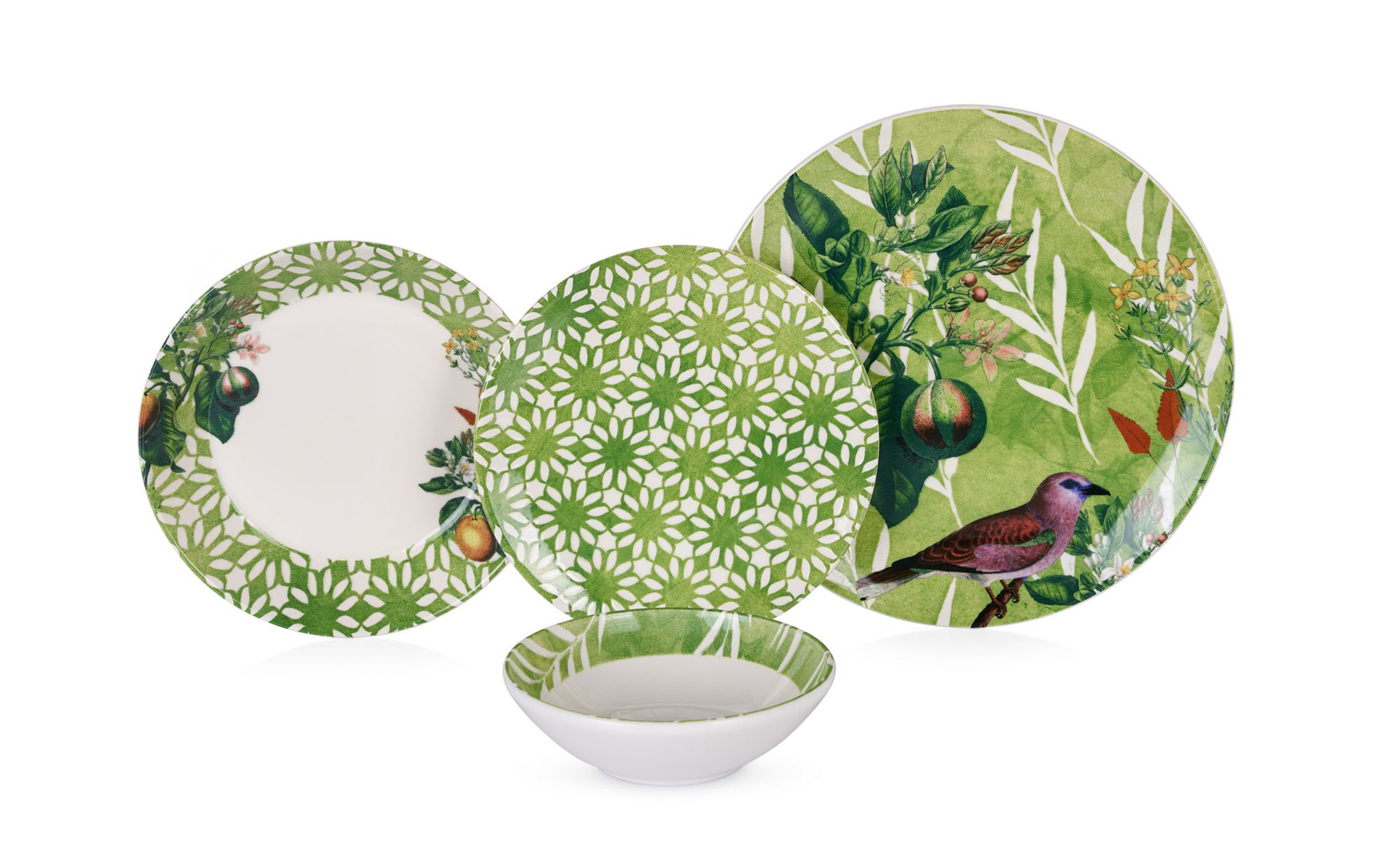 Dinner set 24 parts Birdy - Green, multicolored  3