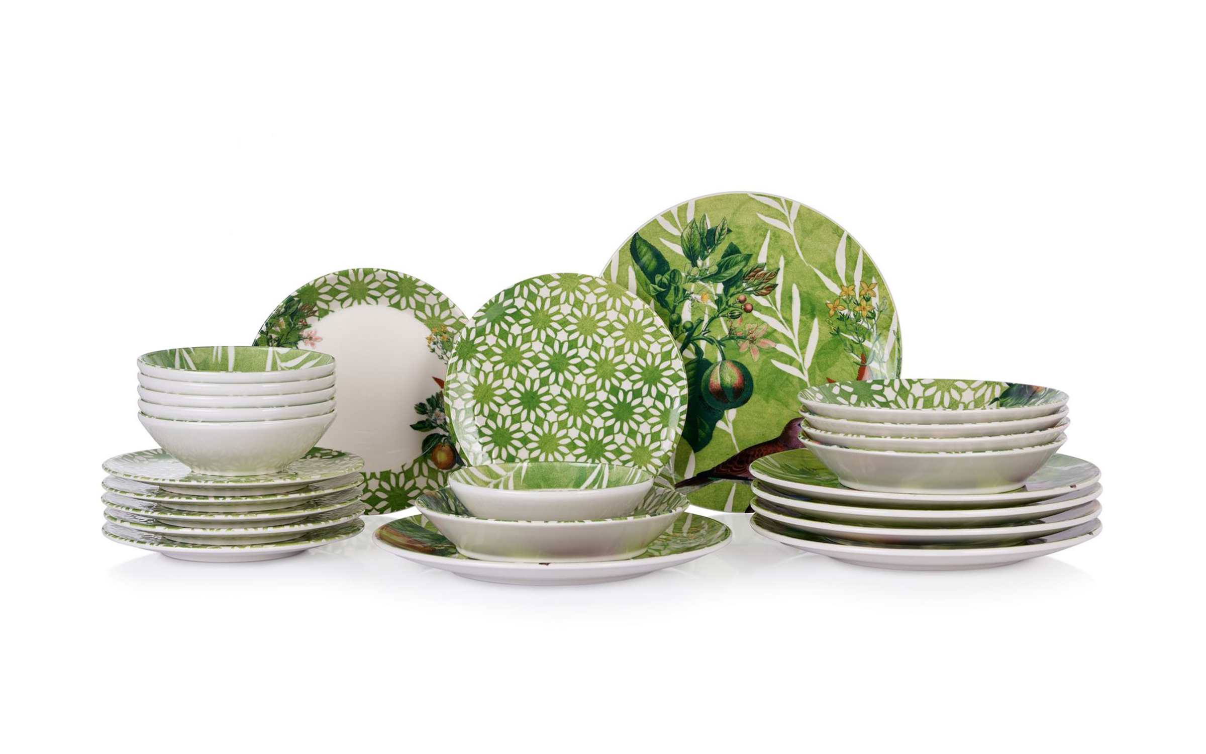 Dinner set 24 parts Birdy - Green, multicolored  4