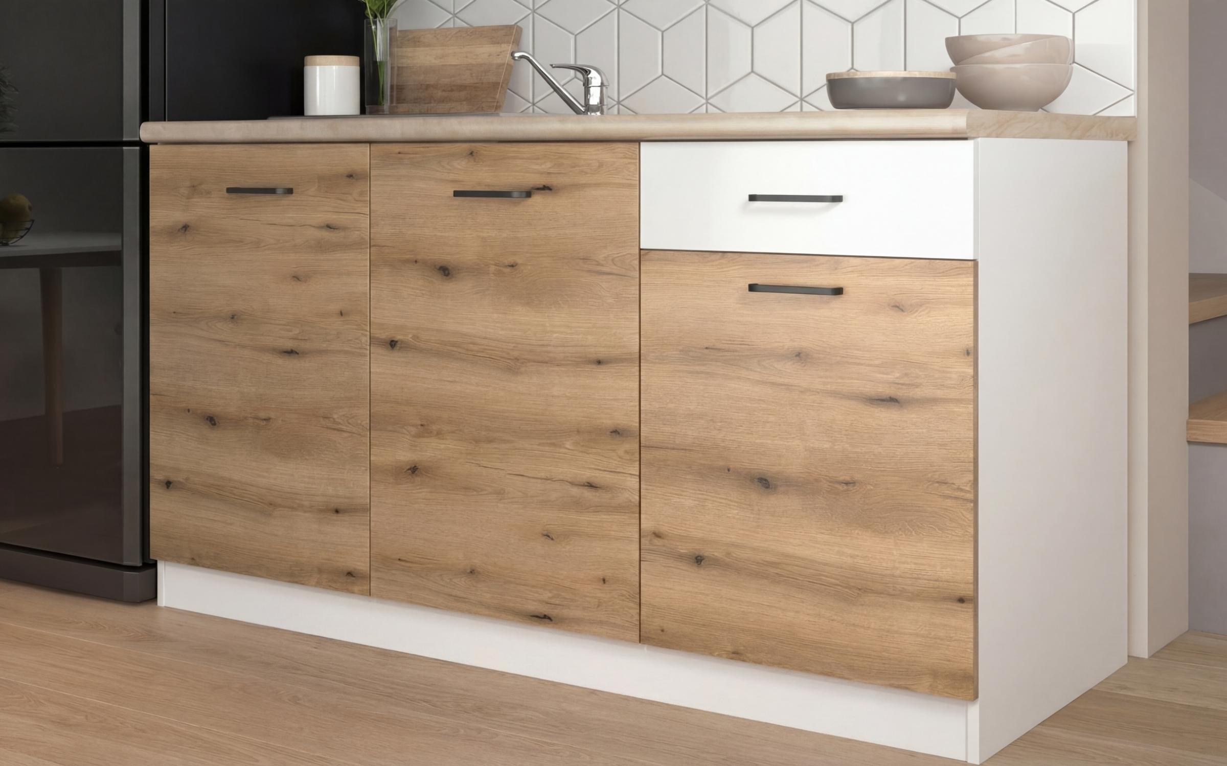 Kitchen with included thermo countertop Lora 5, white + Evoke oak  5