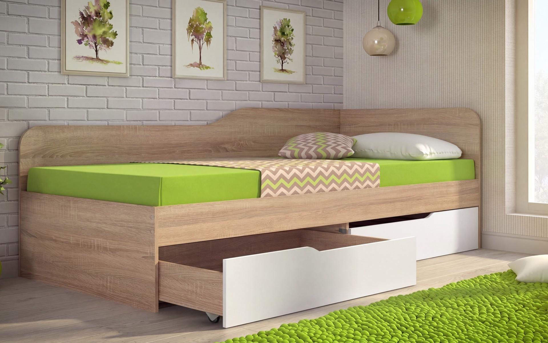 Bed + drawers for mattress 90/200 Amiko, Sonoma oak + white  3