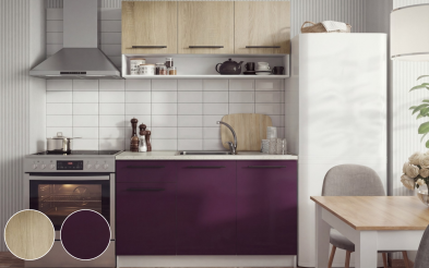 Kitchen Tiffany III, white + dark purple + Sonoma oak  1