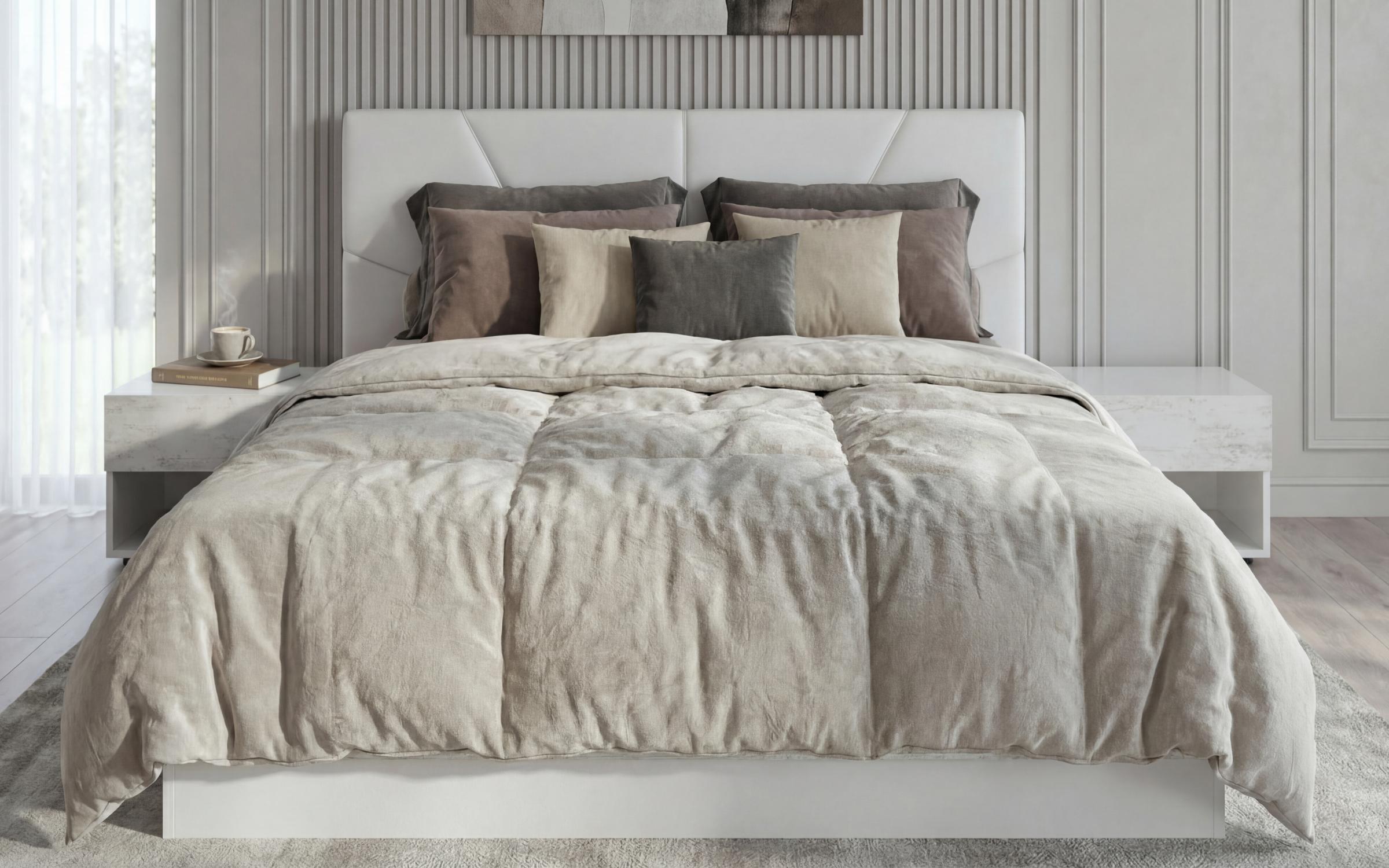Upholstered double bed for mattress 160/200 Zora, Antique oak + white + white leather  3