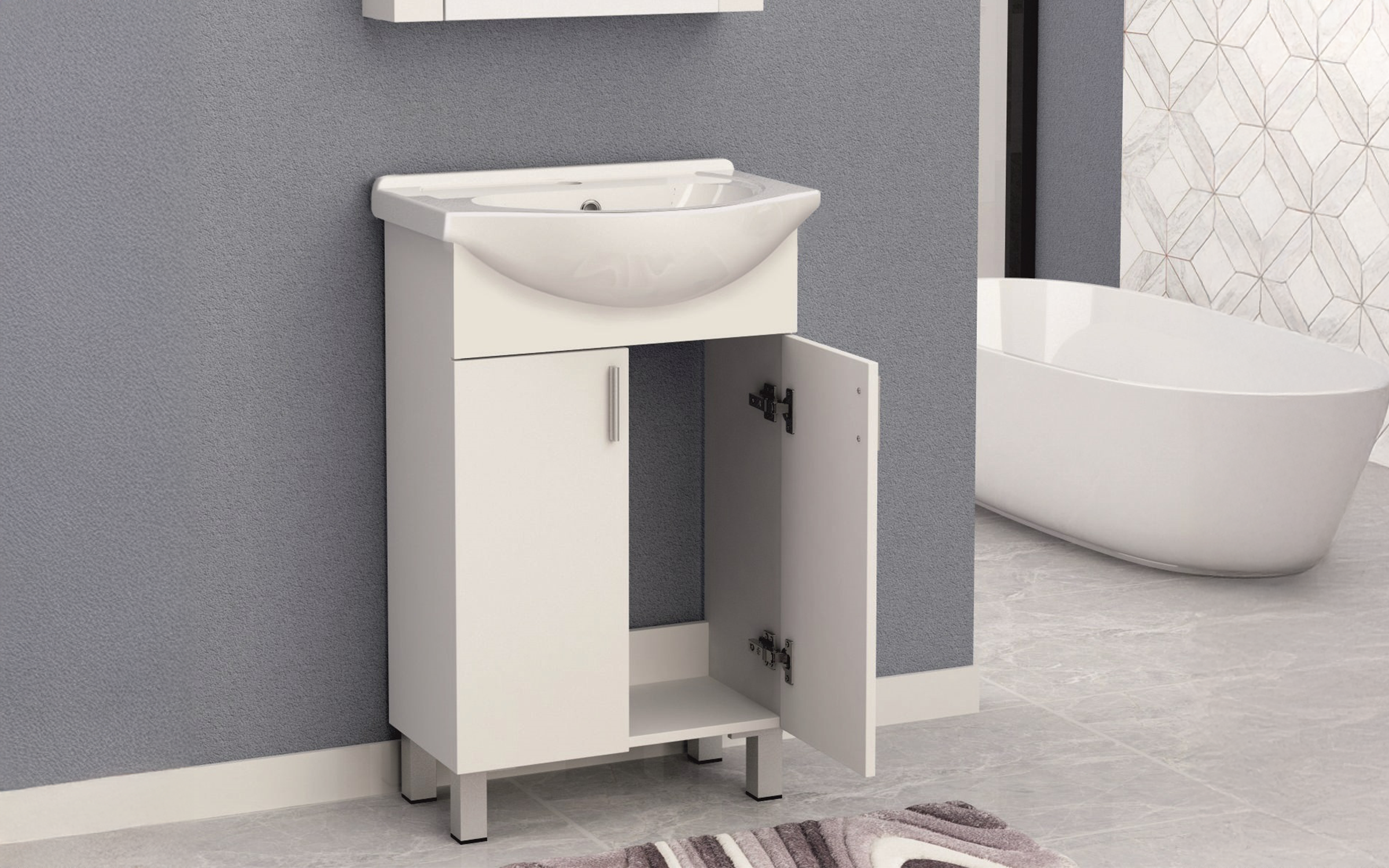 PVC bathroom cabinet with sink ICP5535 + 4255, white  3