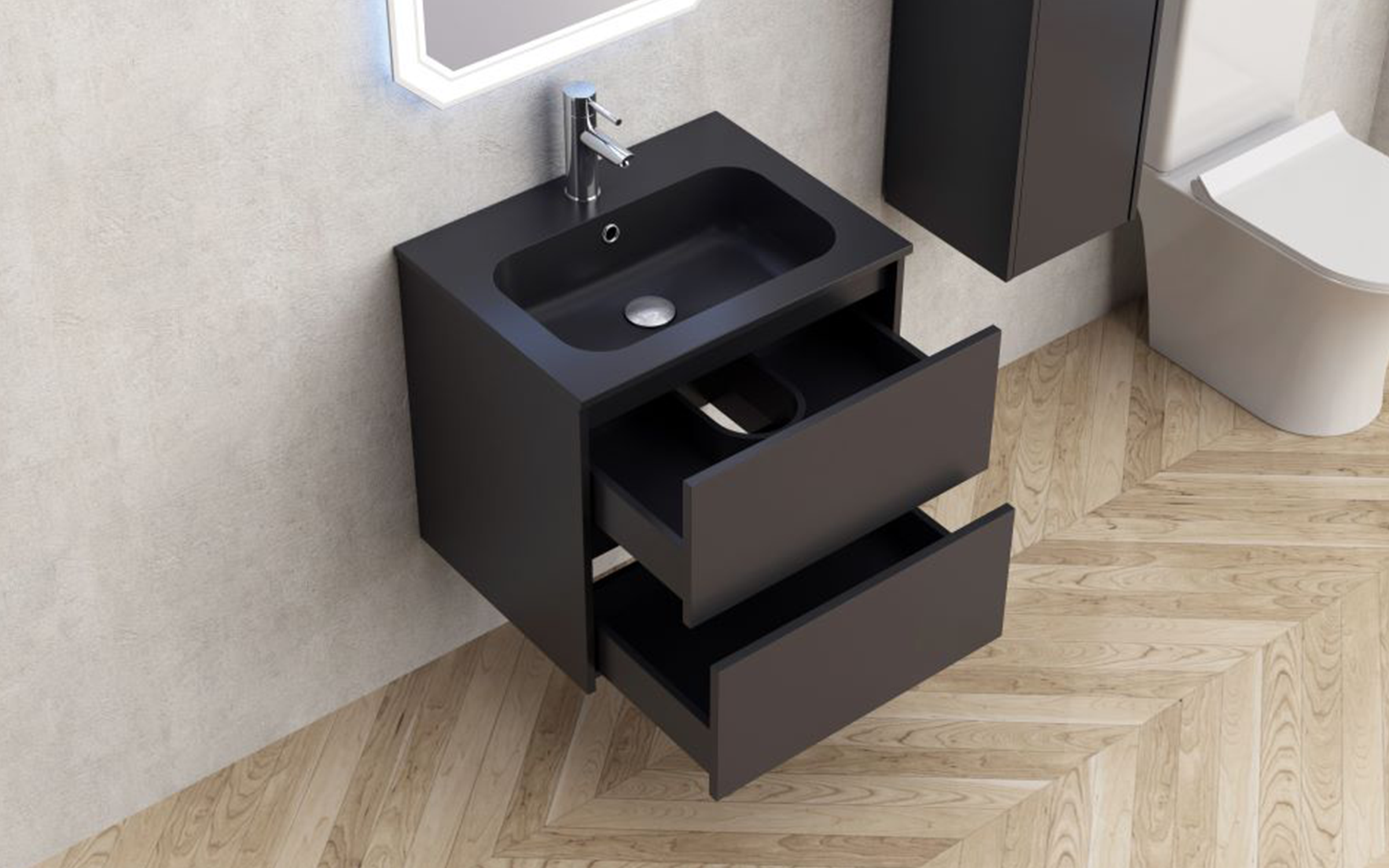 PVC bathroom cabinet with sink ICP5955MB Blake, black matt  2