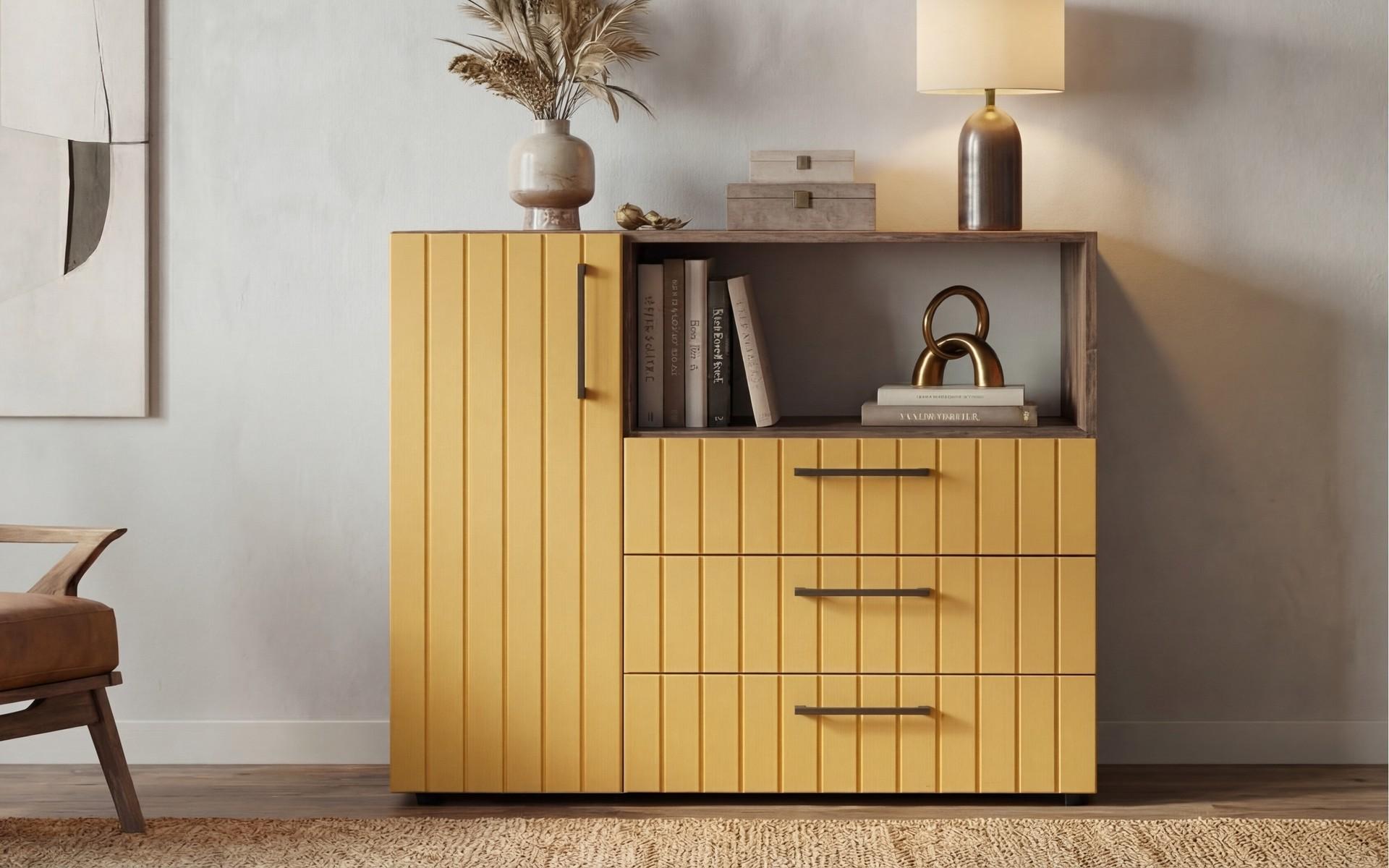 Dresser Barx, dark Scandinavian oak + yellow satin  3