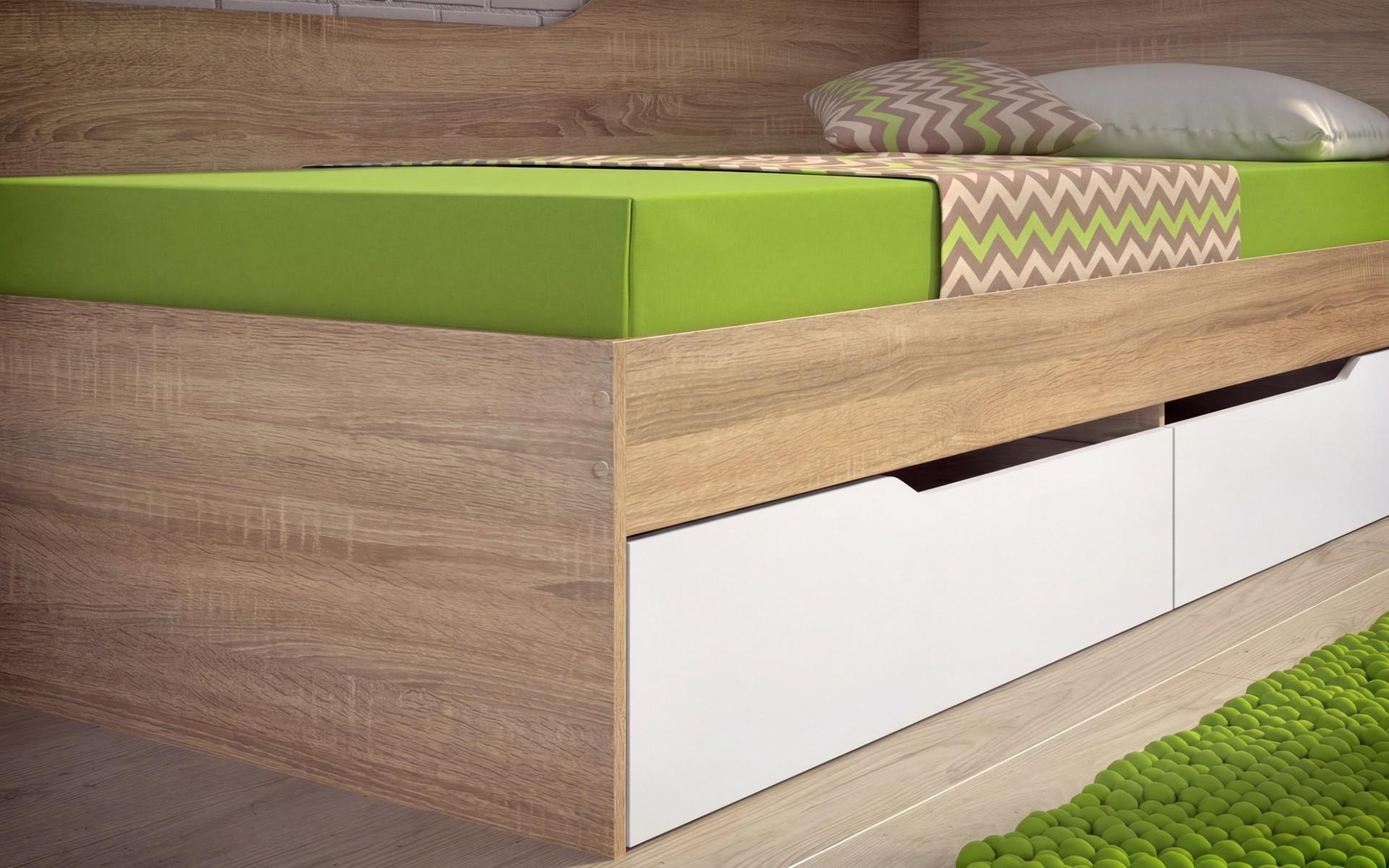 Bed + drawers for mattress 90/200 Amiko, Sonoma oak + white  4