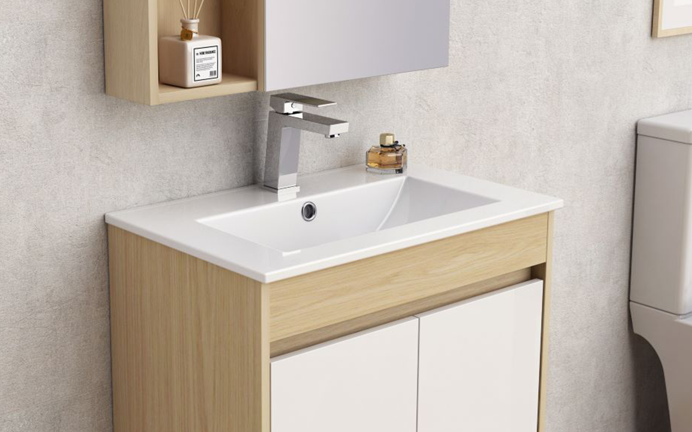 PVC bathroom cabinet with sink ICP6045-085, white + natural  2