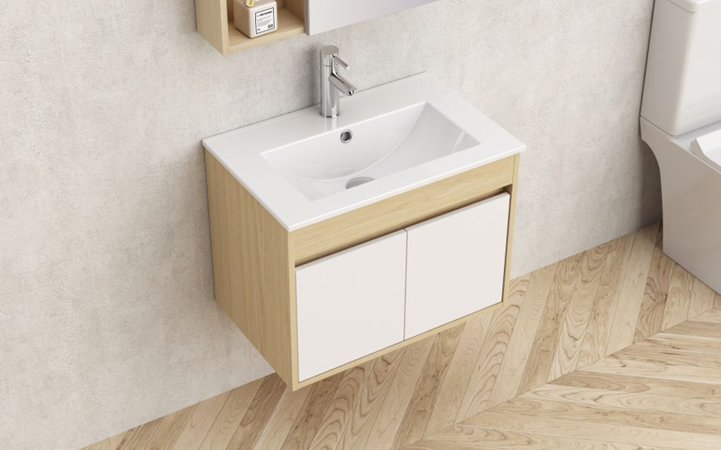 PVC bathroom cabinet with sink ICP6045-085, white + natural  3