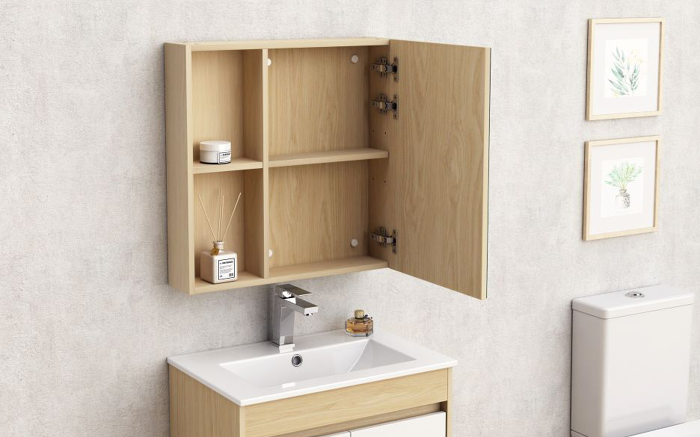 PVC mirror bathroom cabinet ICMC6060-085, natural  2