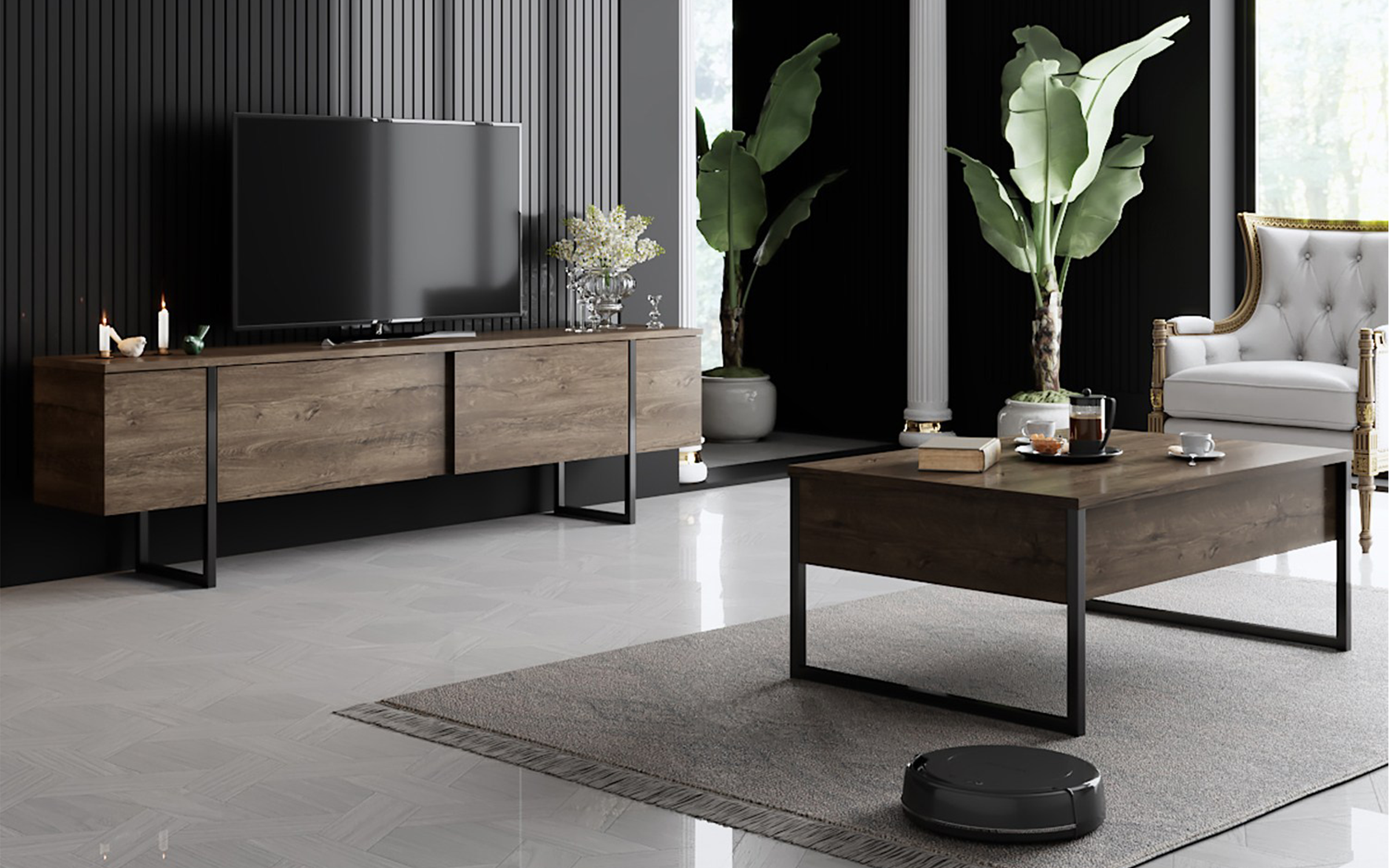 Coffee table Larso, walnut + black  4