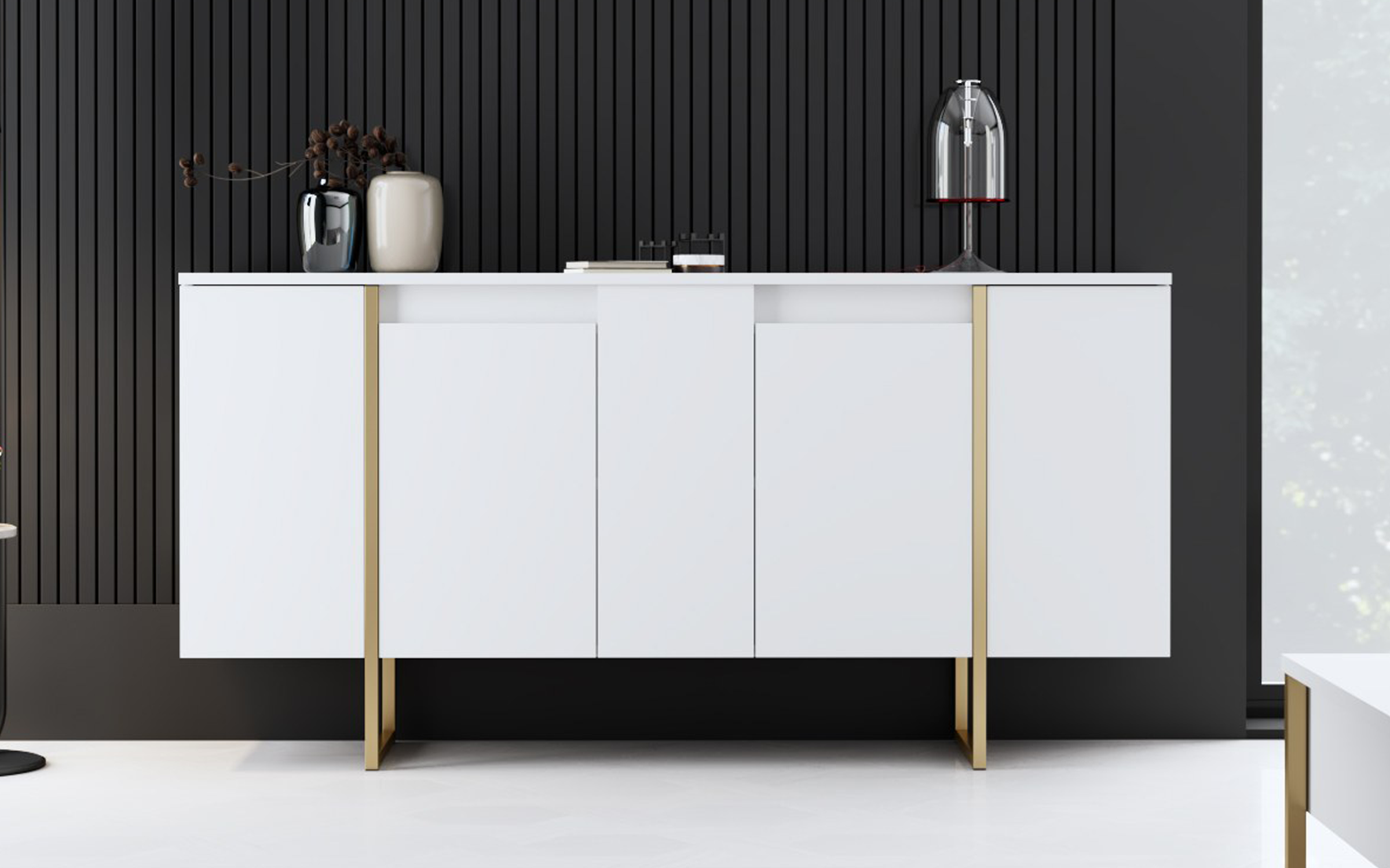 TV cabinet Larso M, white + golden  3