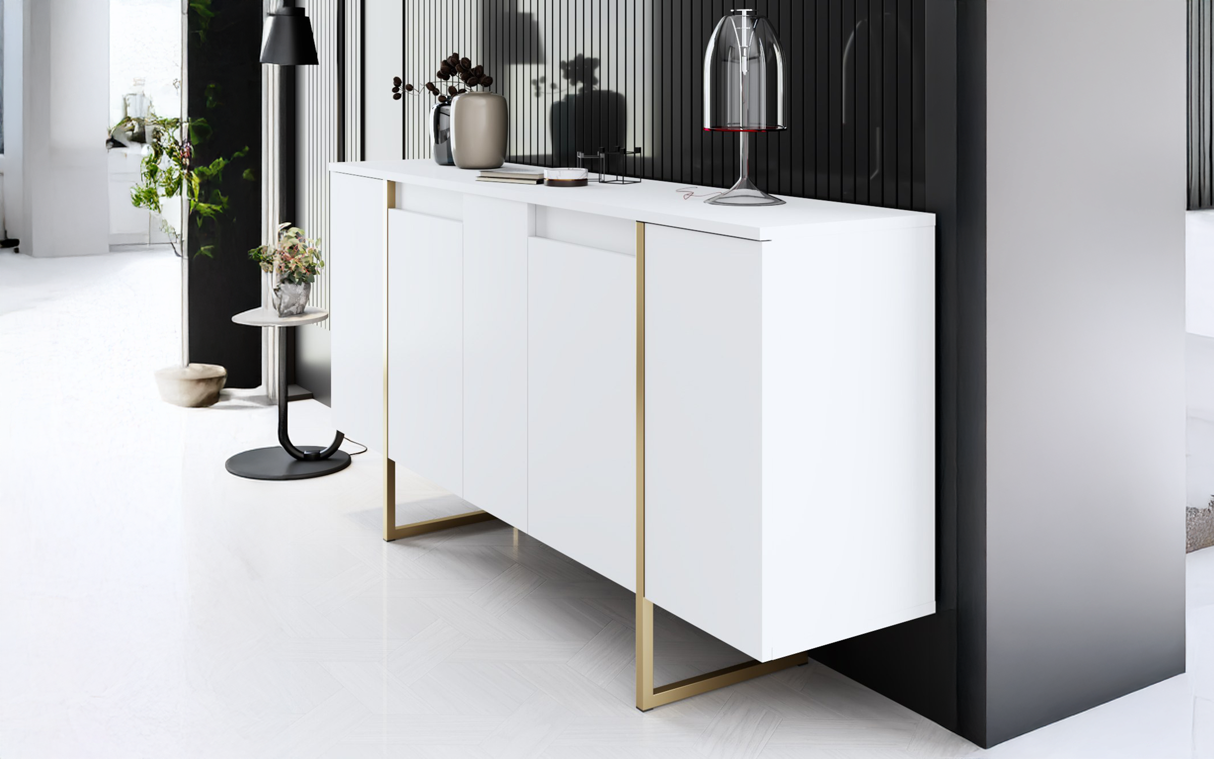 TV cabinet Larso M, white + golden  4