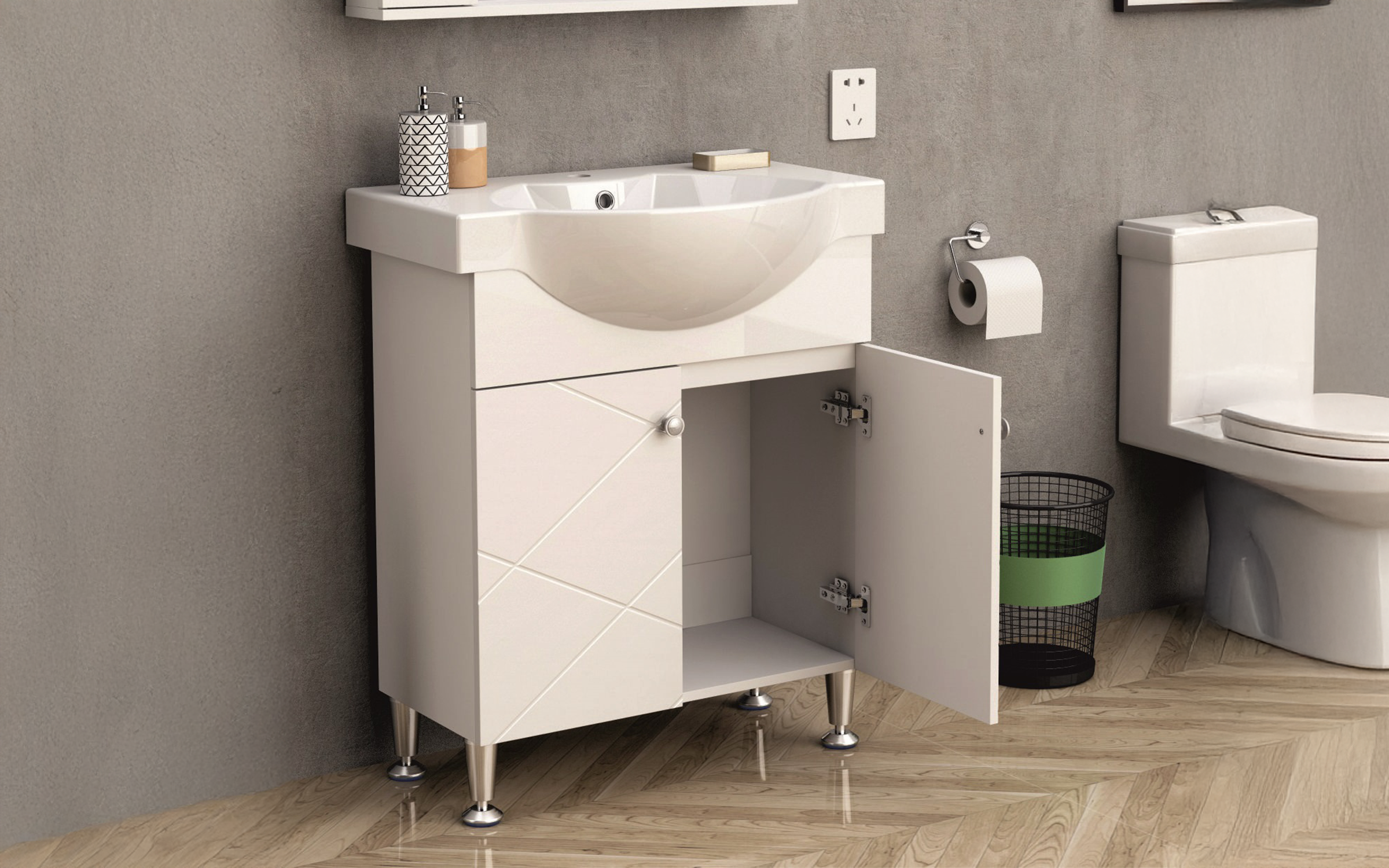 PVC bathroom cabinet with sink ICP 7044, white  2