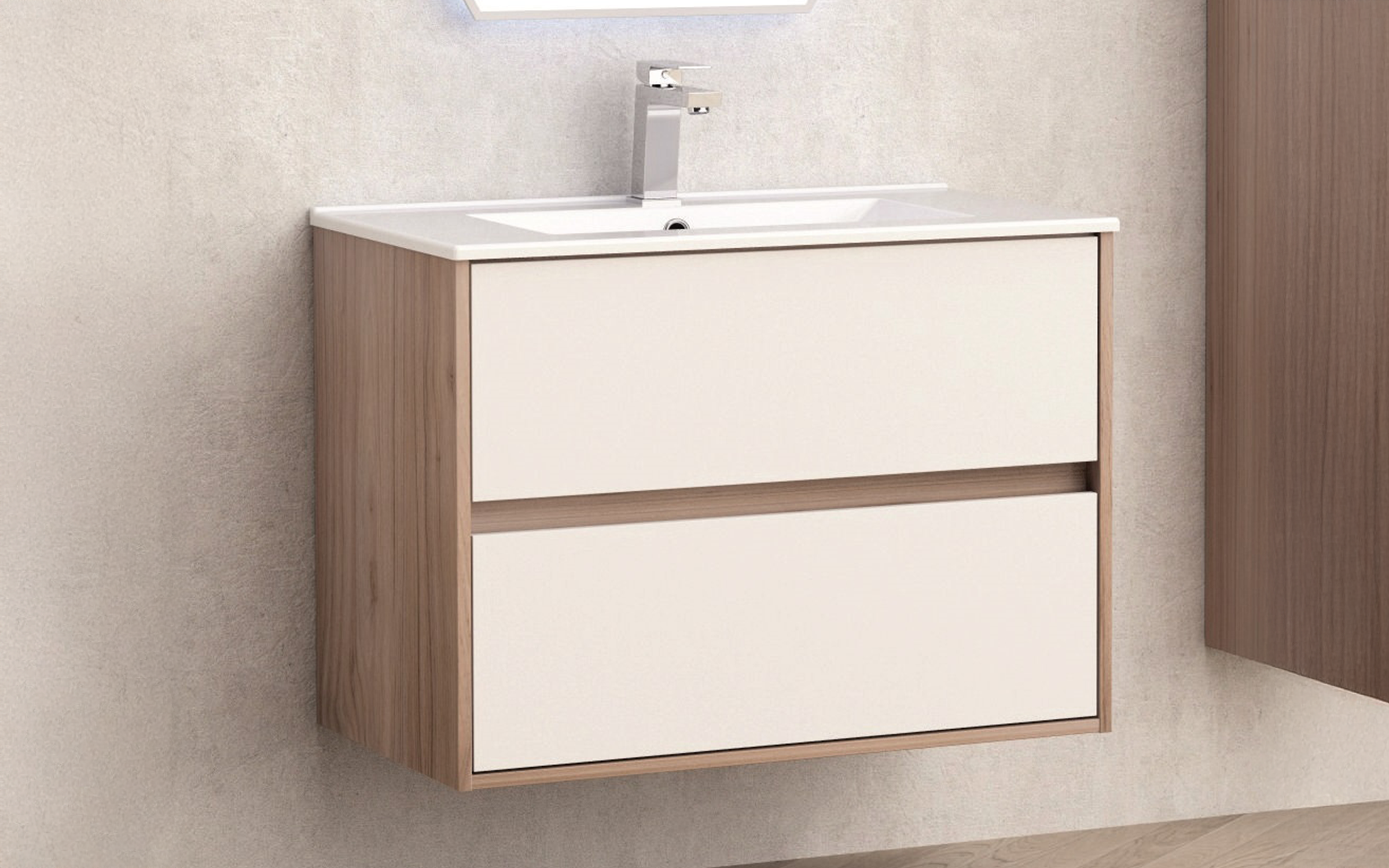 PVC bathroom cabinet with sink ICP7555, white + natural  1