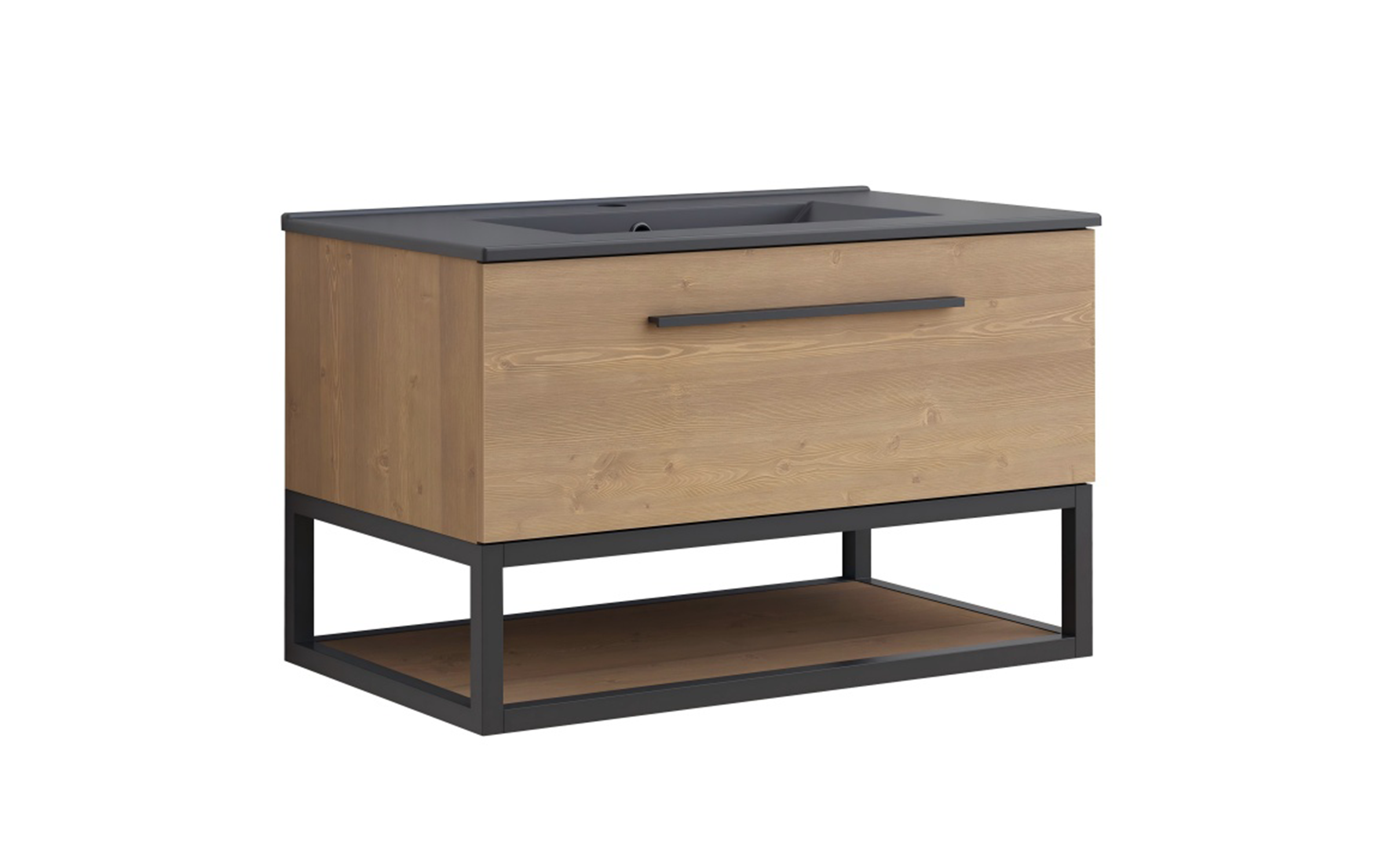 PVC bathroom cabinet with sink ICP8050-039 Simon, black matt + natural  1