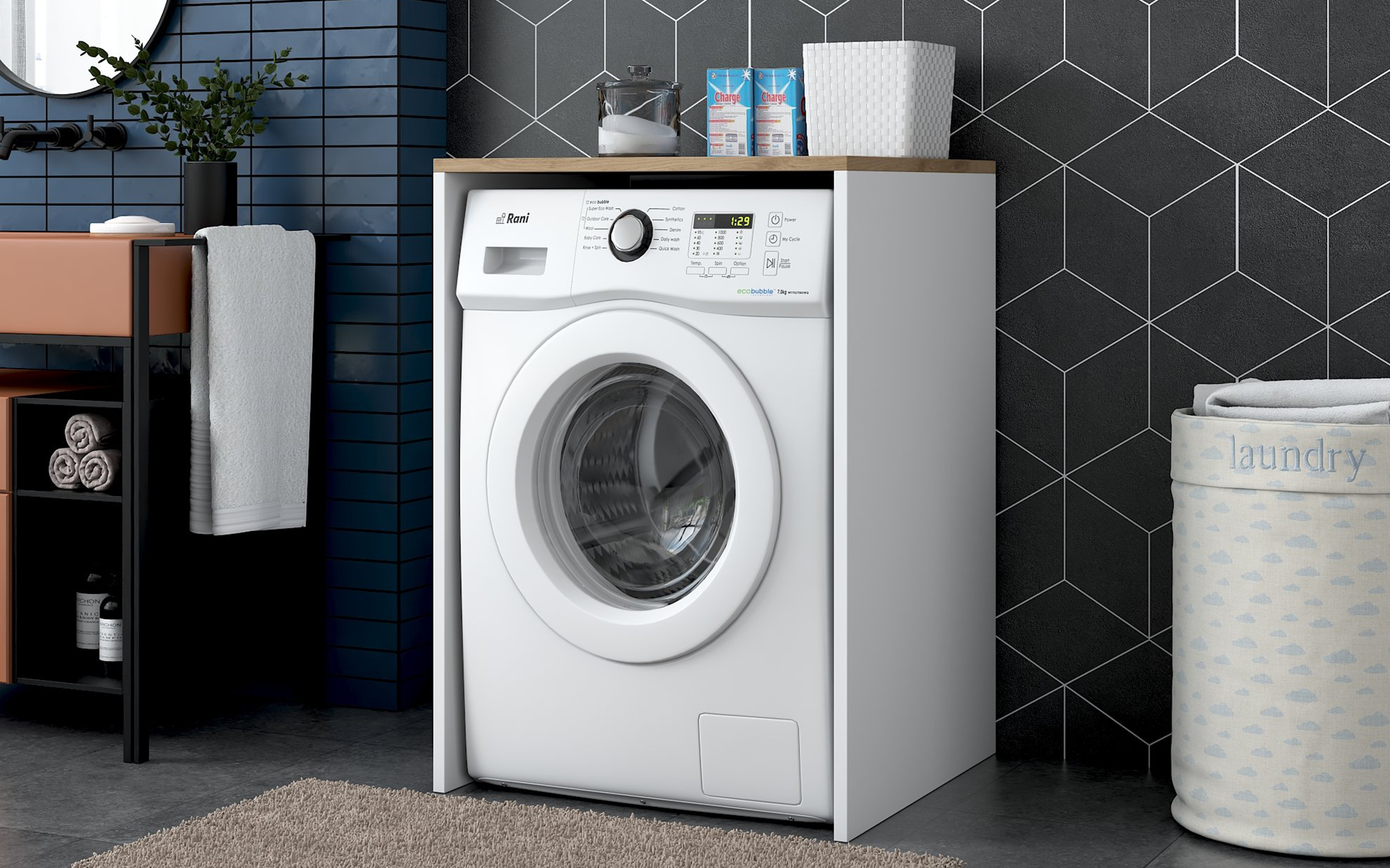 Washing machine cabinet Rocky, walnut + white  4