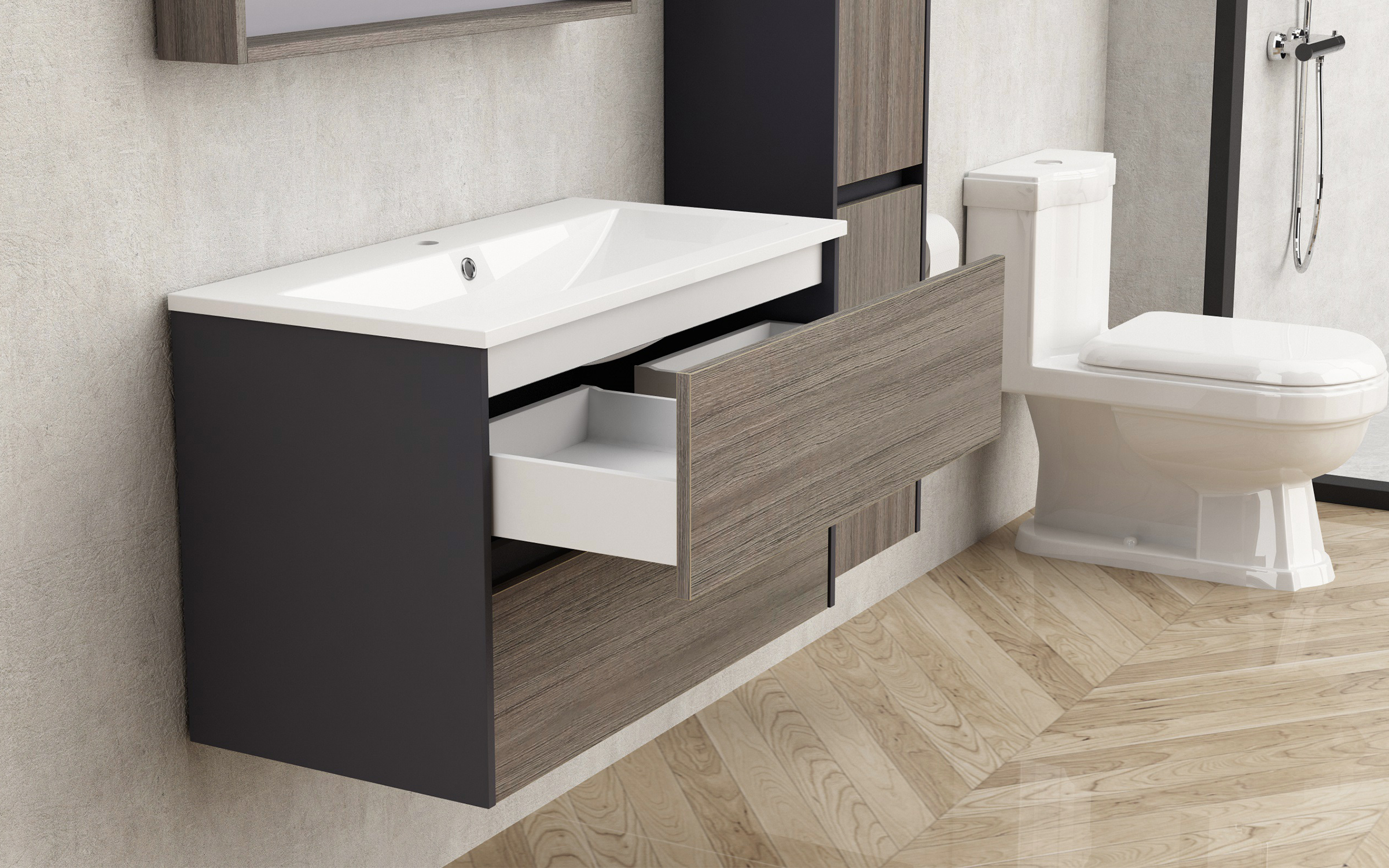 PVC bathroom cabinet with sink ICP8955, dark brown  2