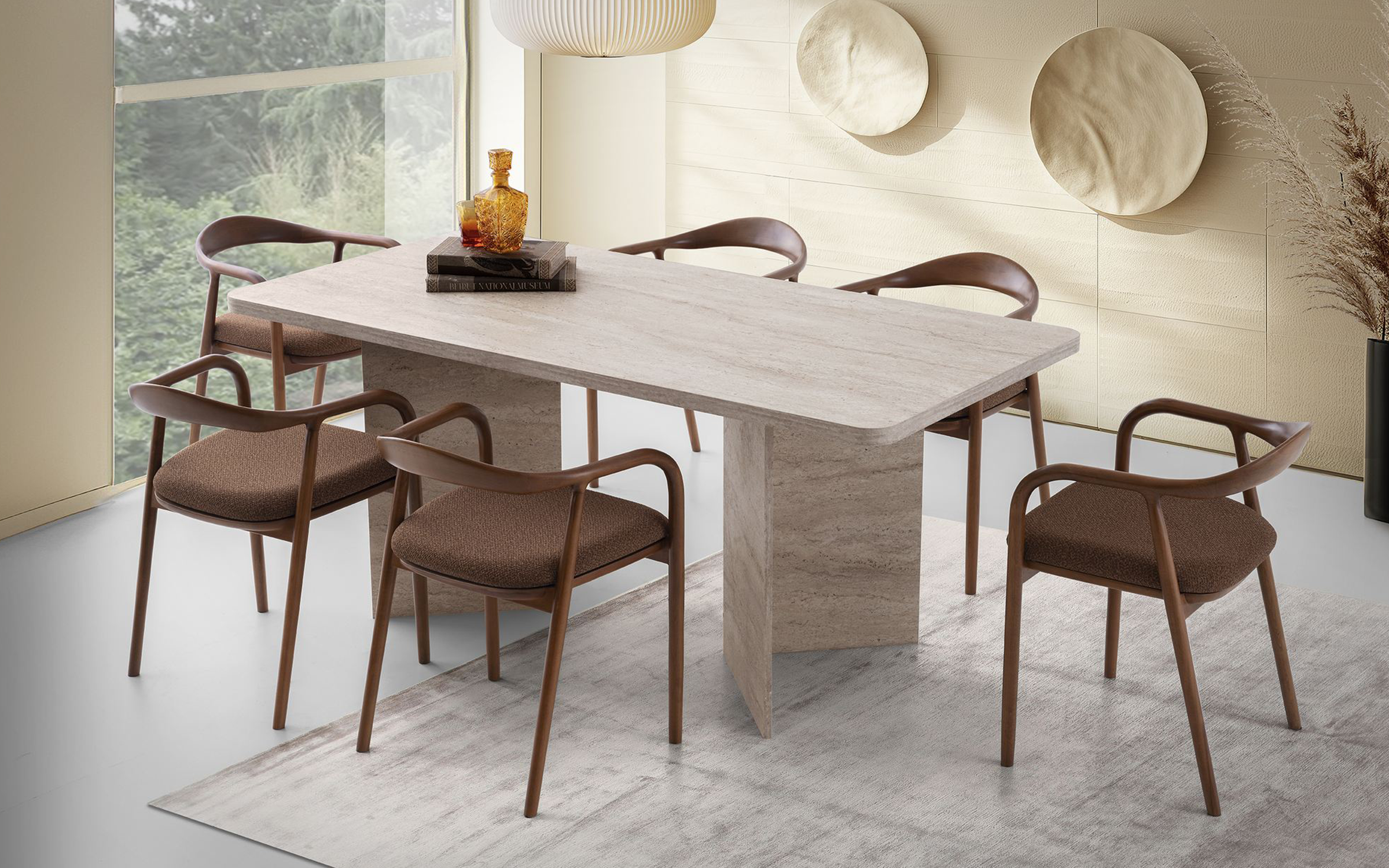 Dining table Siela, travertine decor  3